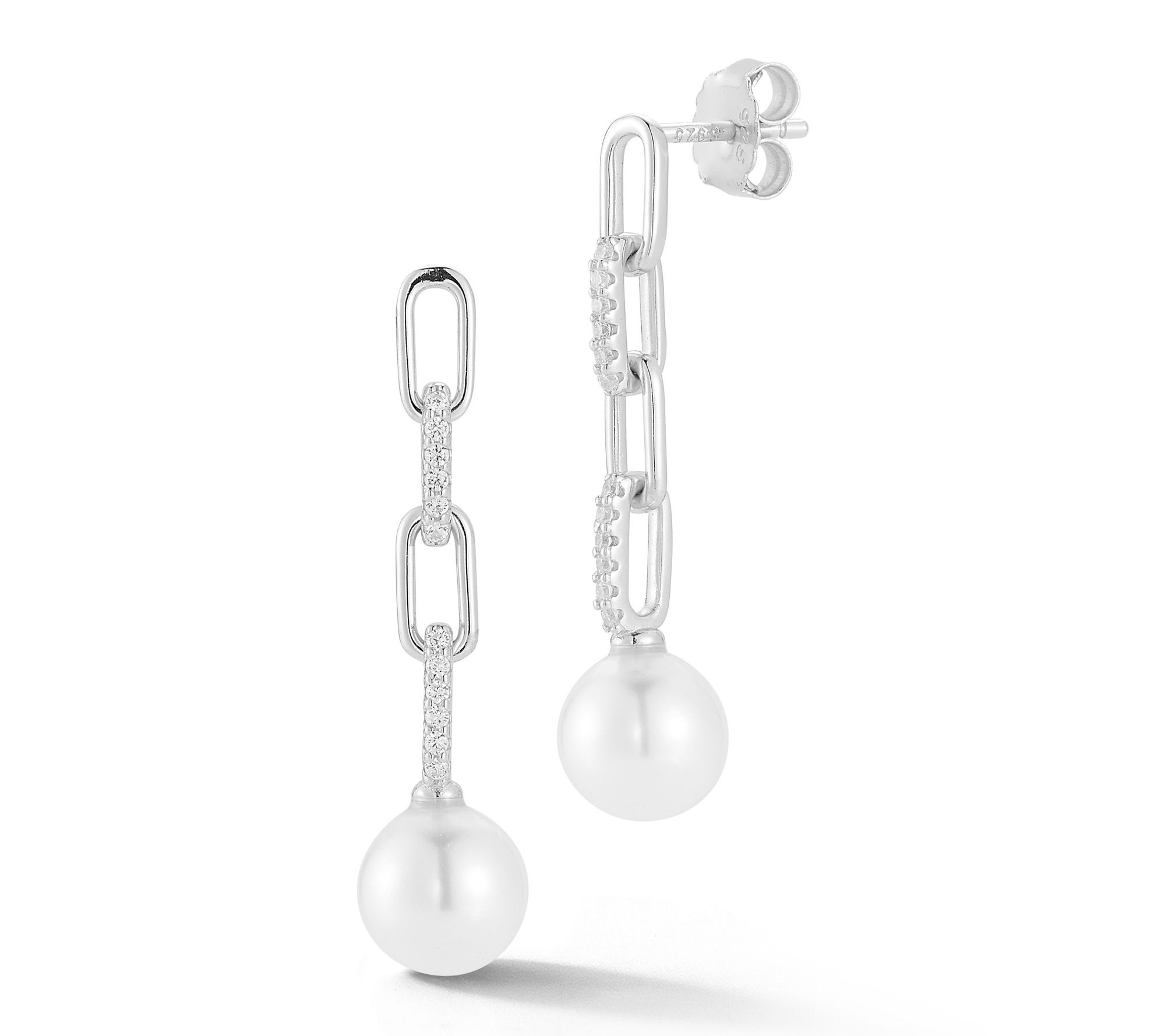 Rachel Zoe Cultured Pearl Paperclip Drop Earrings, Sterling