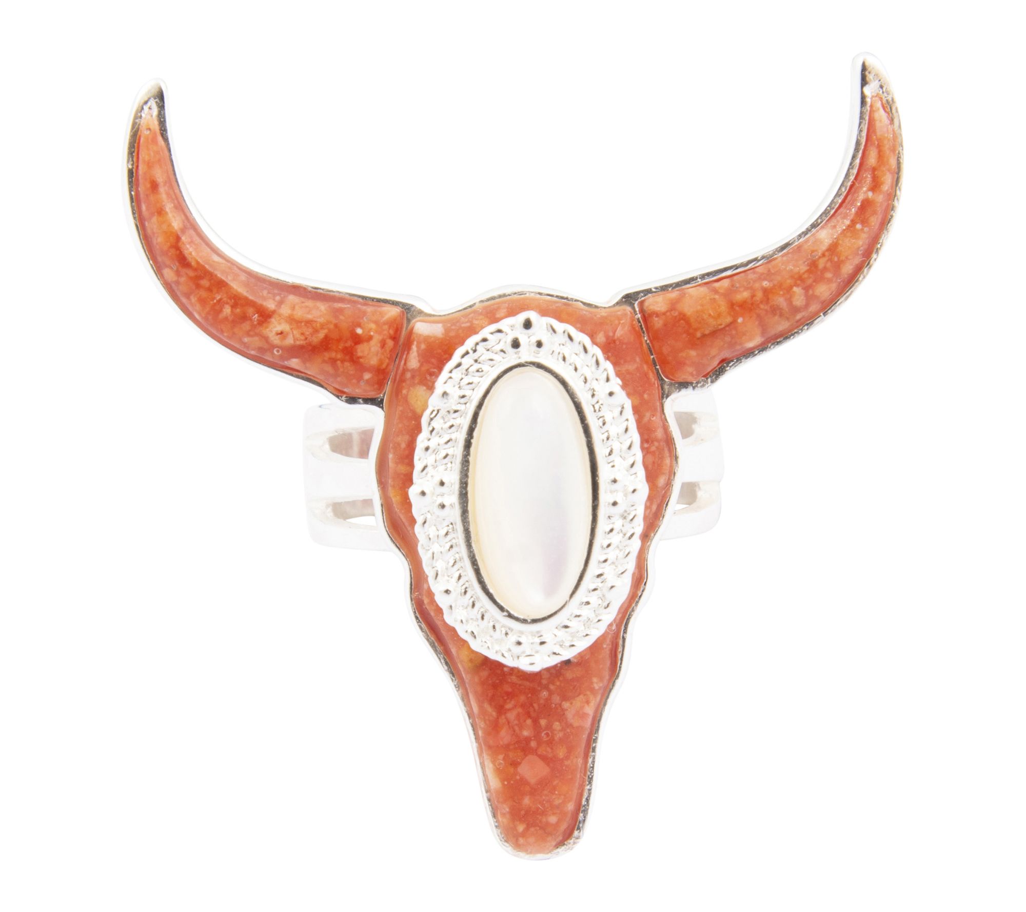 Barse Artisan Crafted Longhorn Orange Sponge Coral Ring