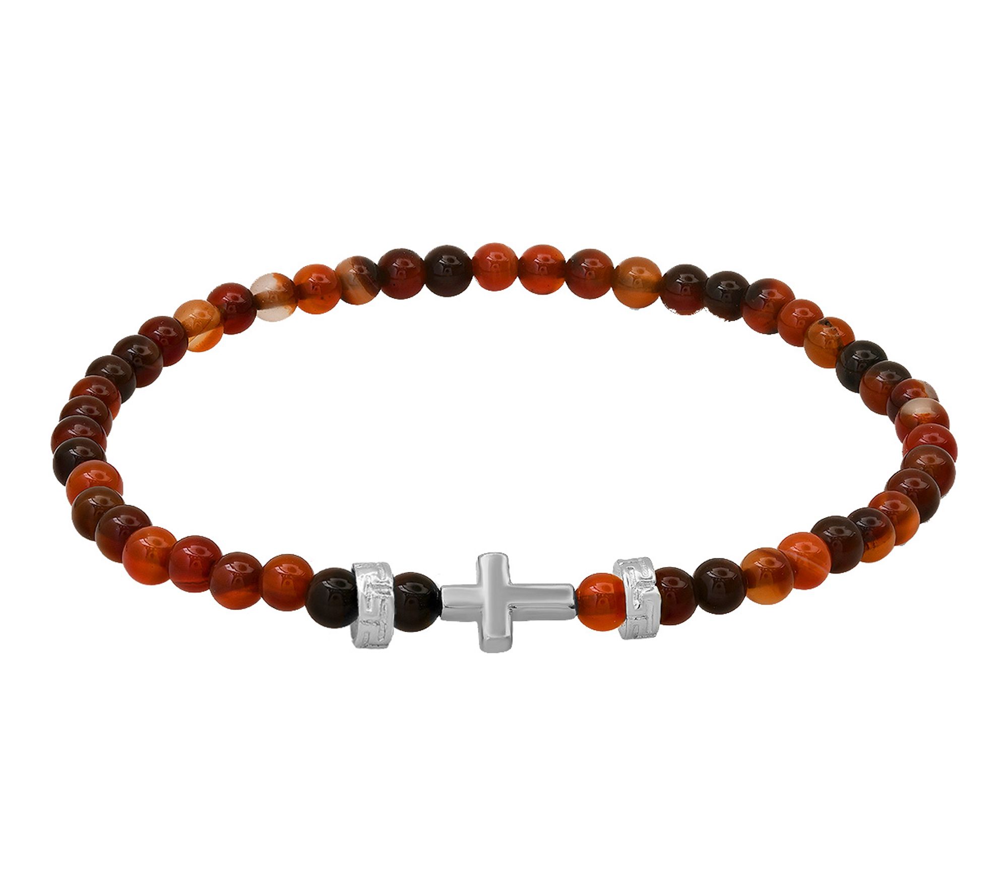 Silver Style Men's Red Tiger Eye Beaded Bracelet, Sterling