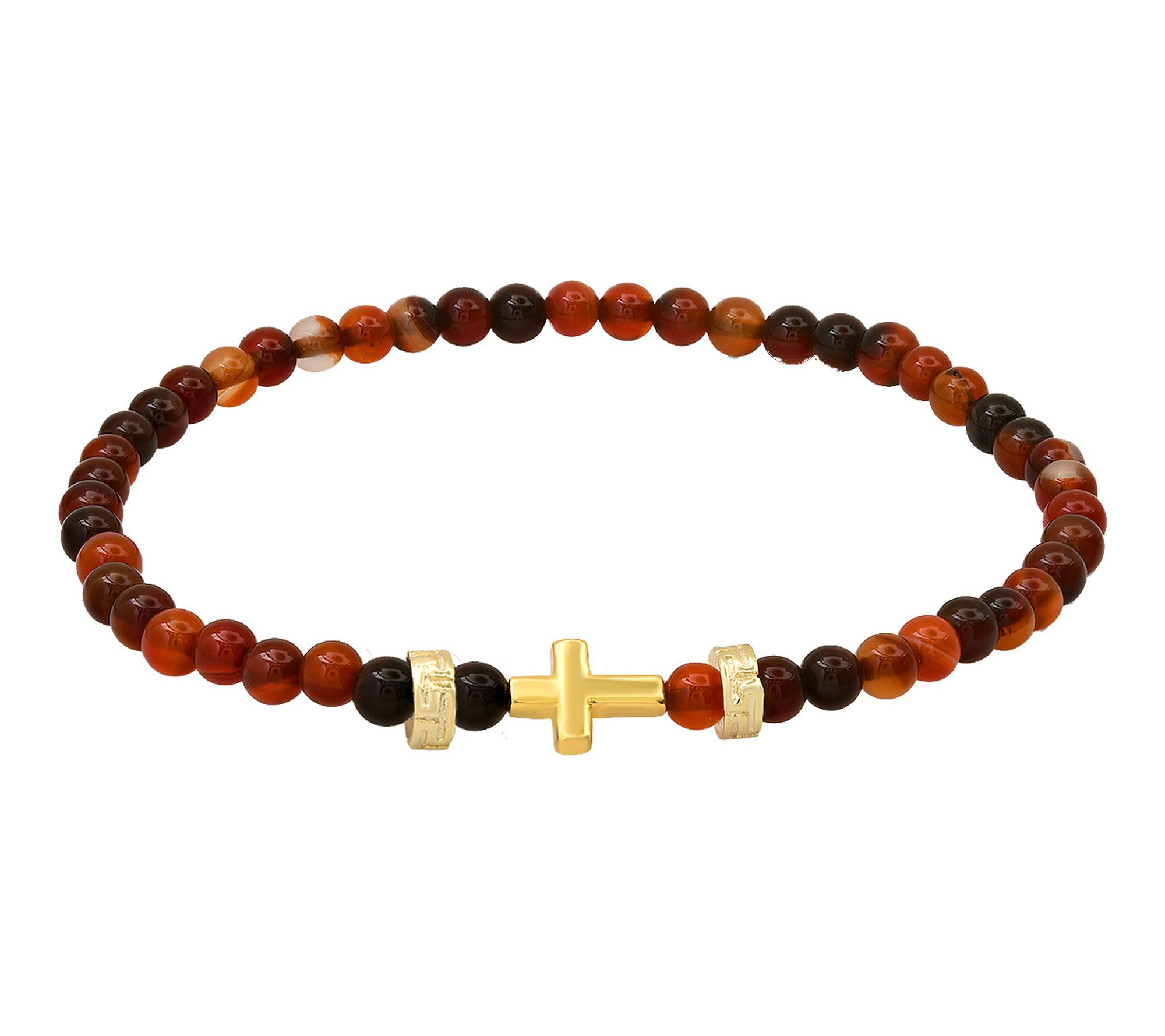 Silver Style Men's Red Tiger Eye Beaded Bracelet, Sterling