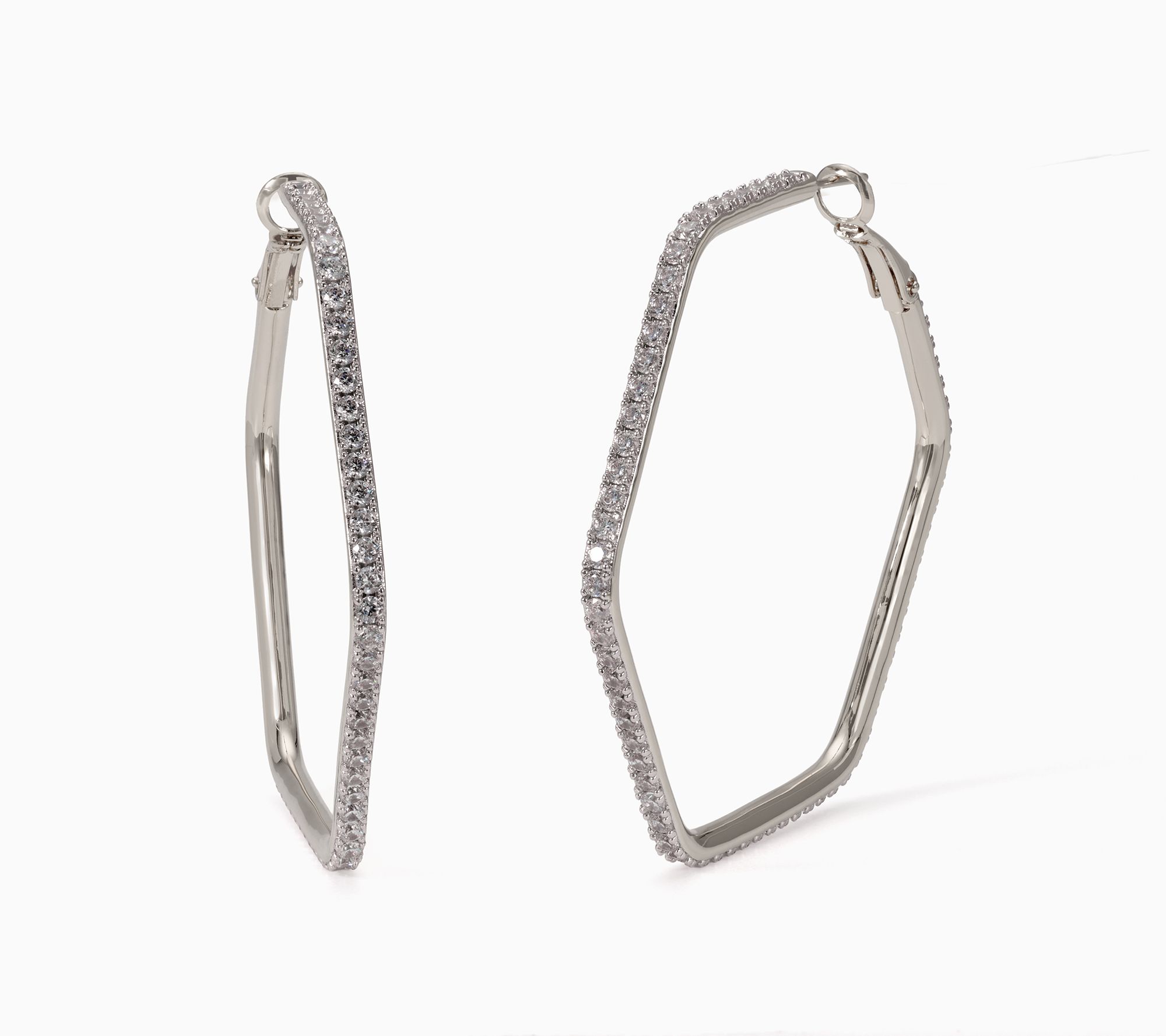 Diamonique x Jennifer Miller 2" Hexagon Hoop Earrings, Brass