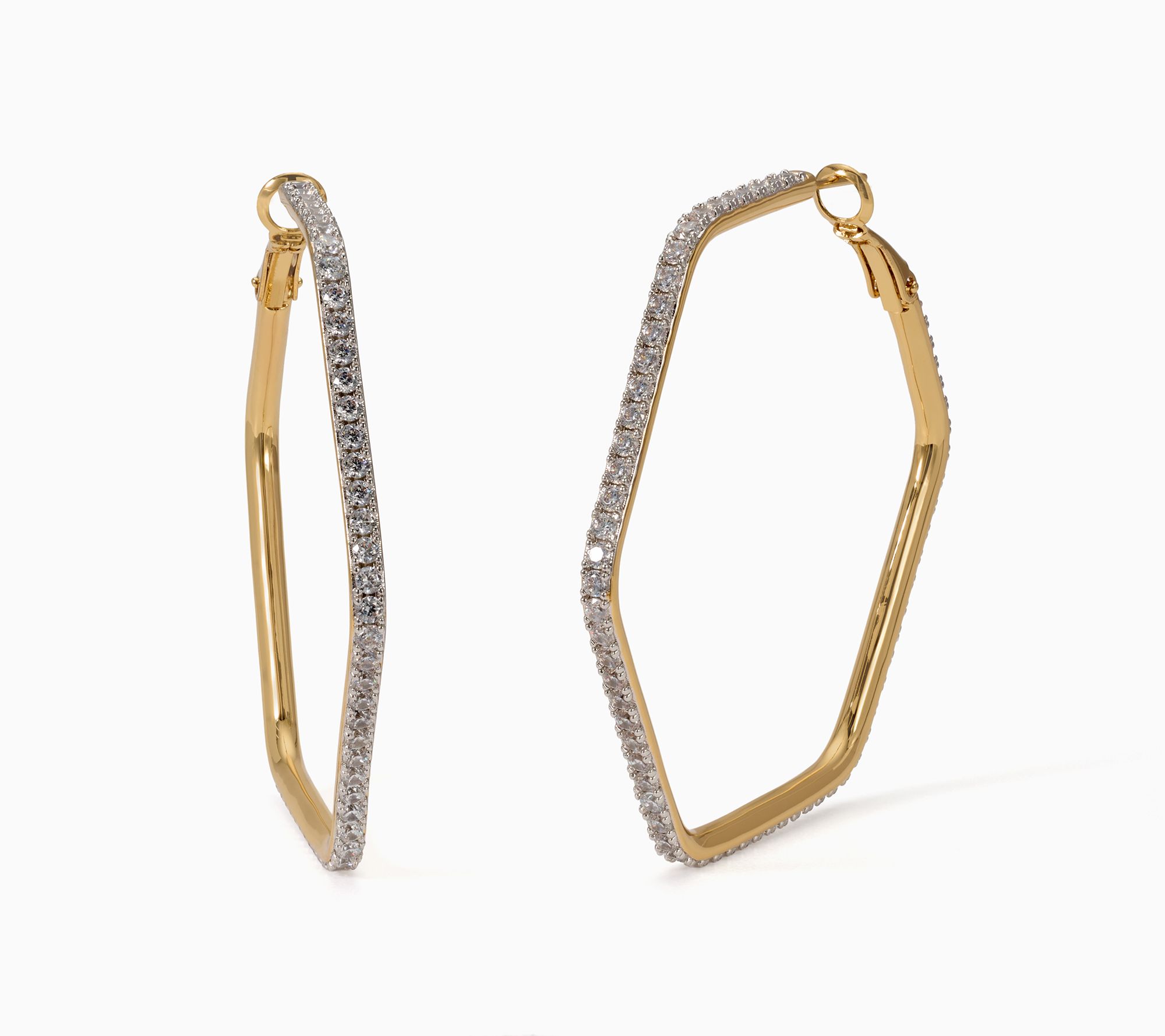 Diamonique x Jennifer Miller 2" Hexagon Hoop Earrings, Brass
