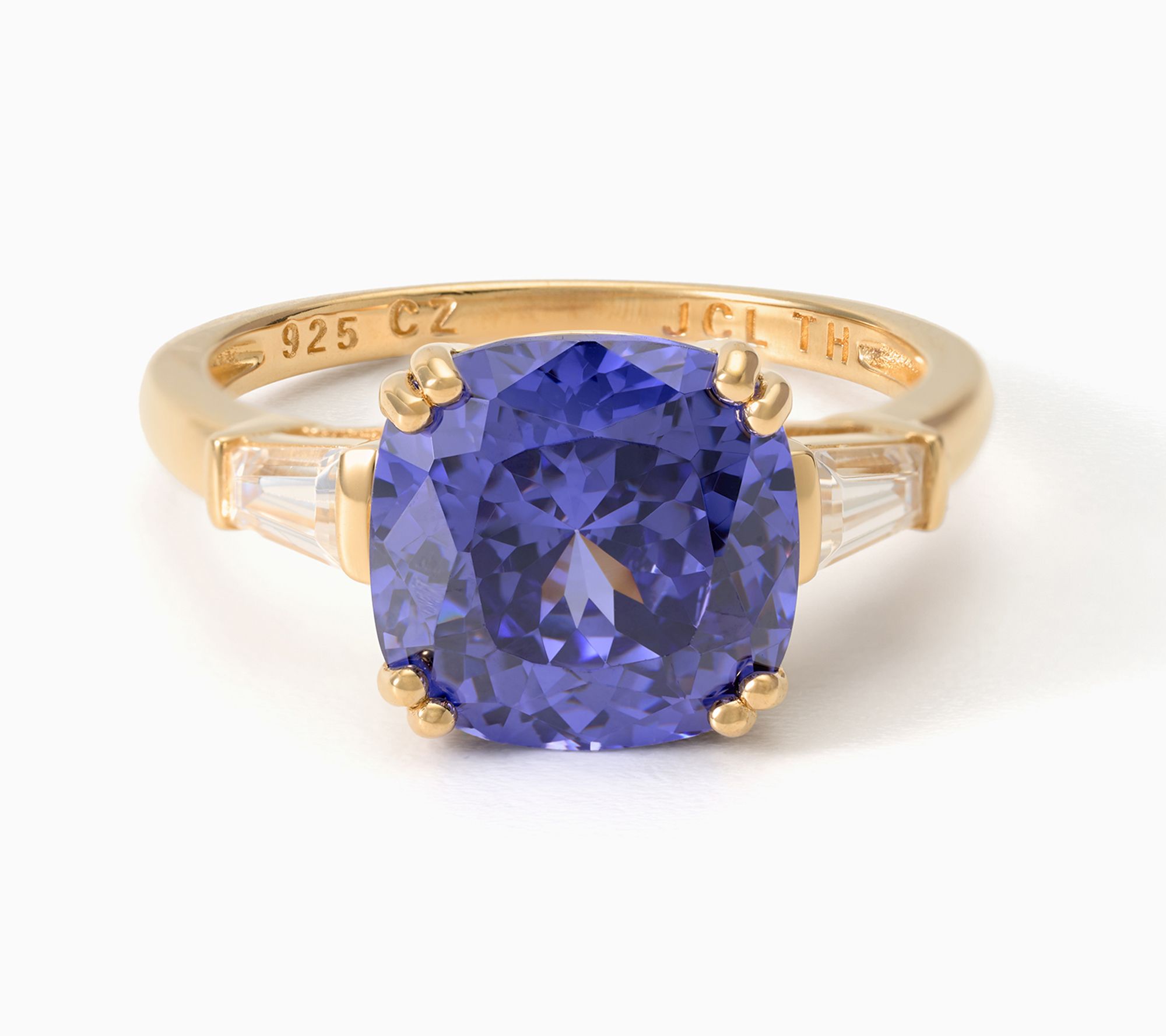 Diamonique Classics 100 Facet Cushion Cut Ring 14K Plated