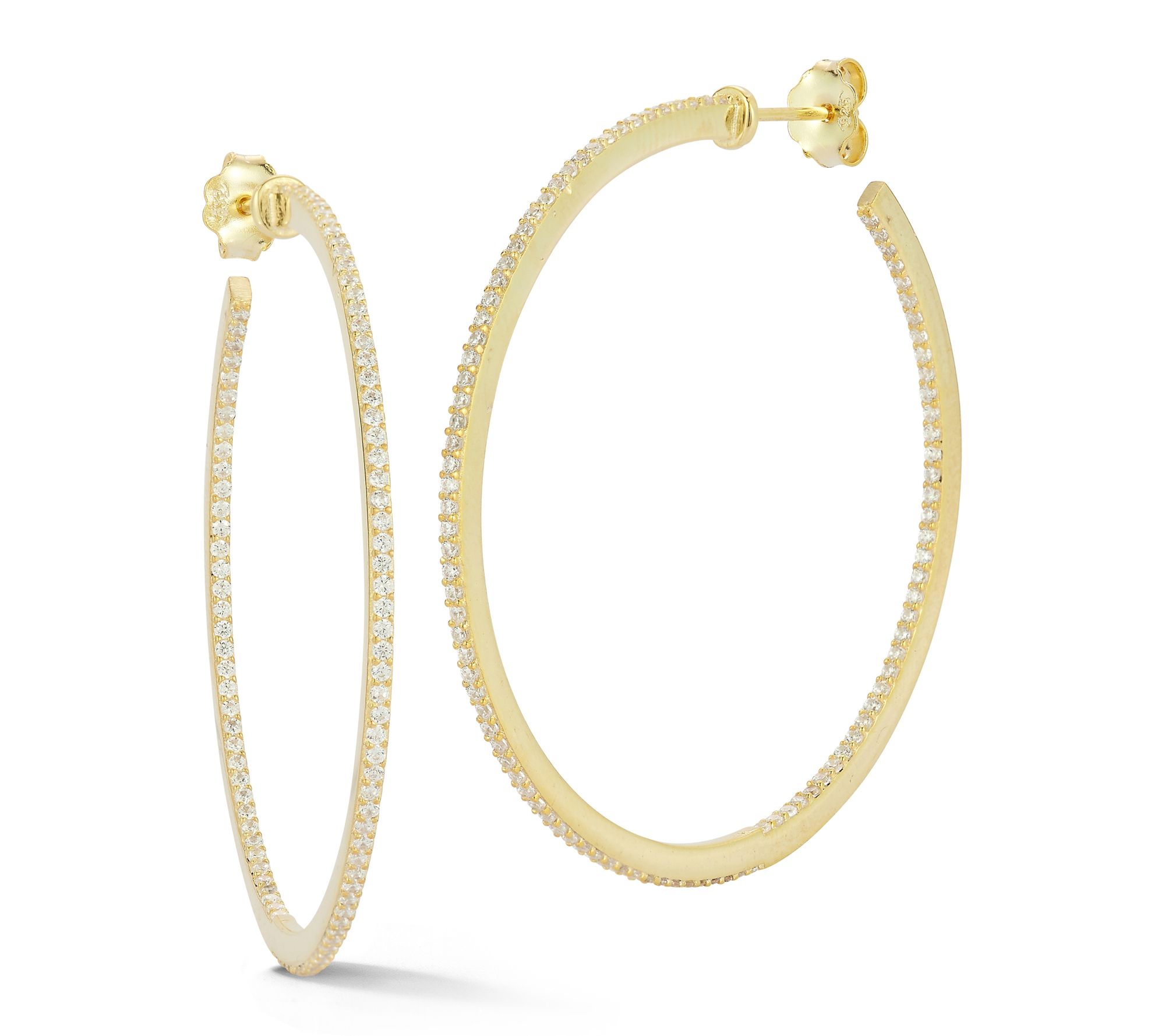 Sterlina Silver 1-3/4" Thin Pave Hoop Earrings, Sterling