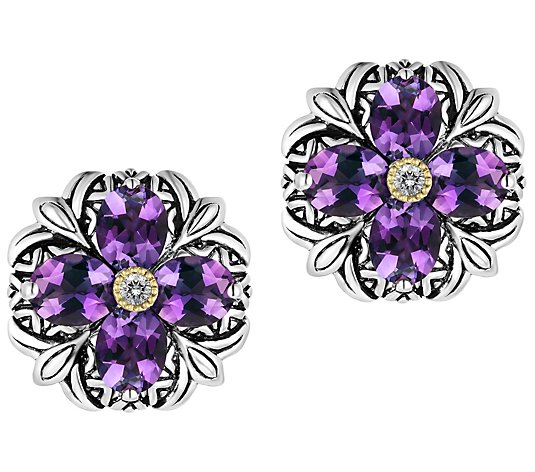 Barbara Bixby Sterling & 18K Amethyst Flower Button Earrings