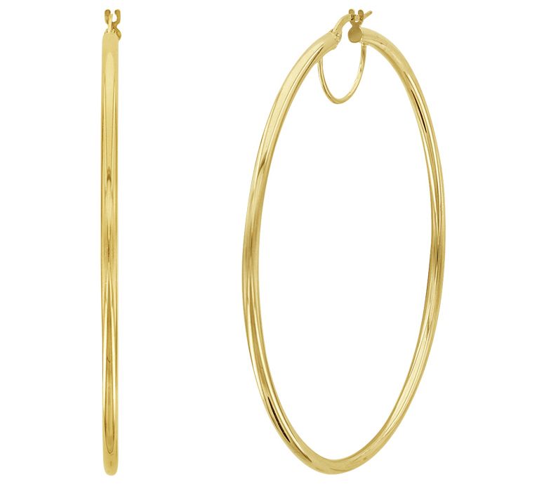 14K Gold 2-1/4" Polished Hoop Earrings - QVC.com