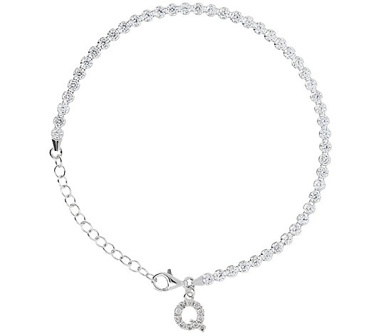 Diamonique Tennis Bracelet with Initial, Sterling Silver - QVC.com