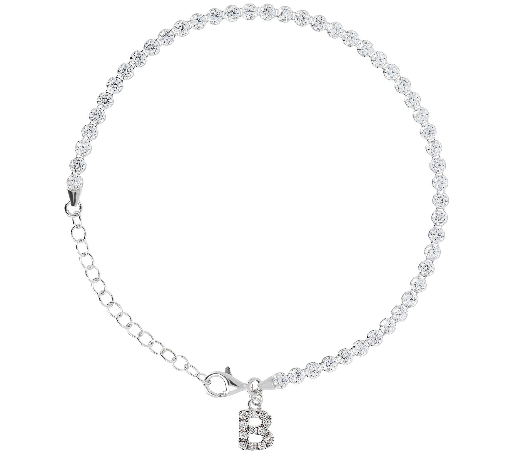 Diamonique Tennis Bracelet with Initial, Sterling Silver