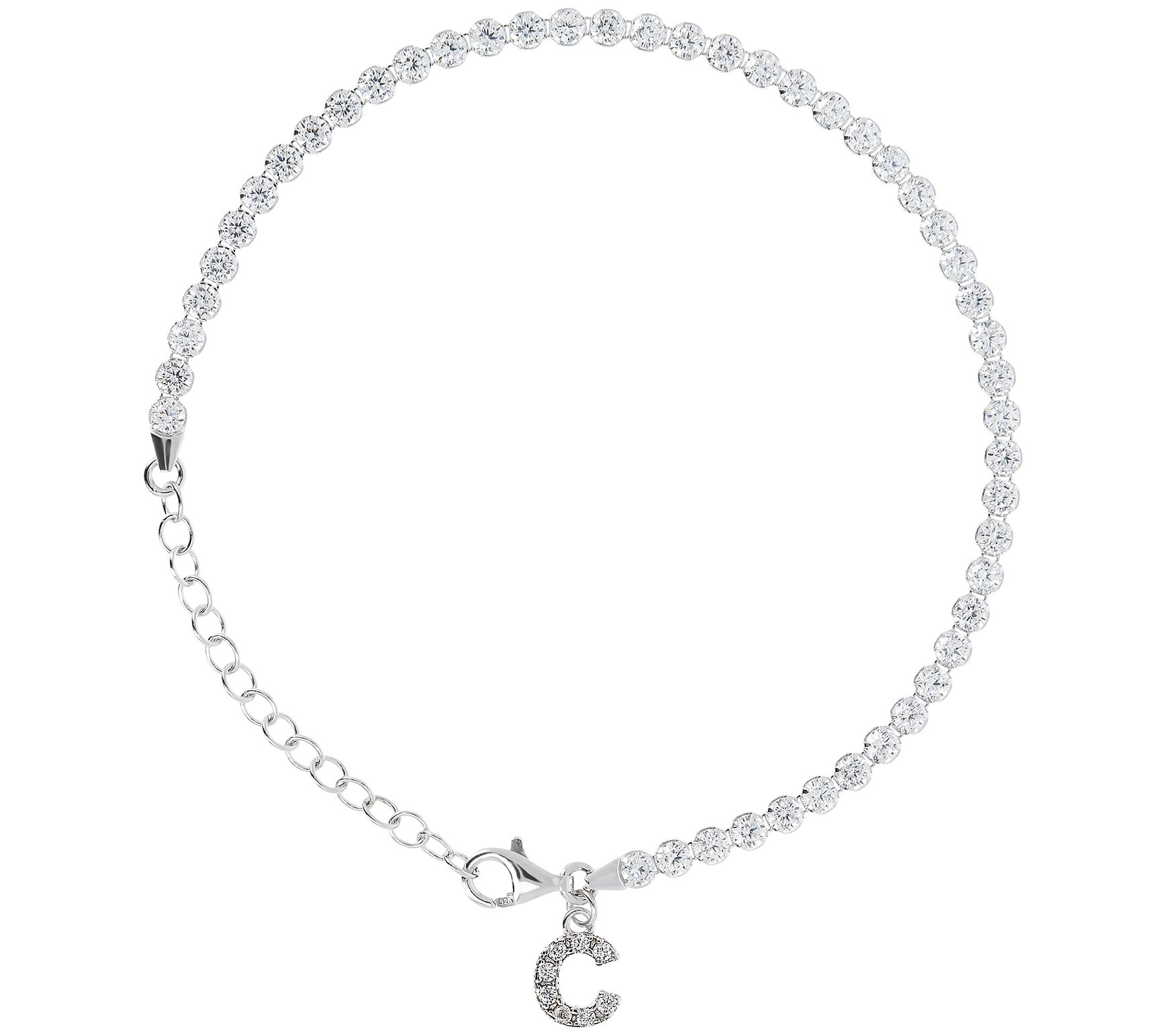 Diamonique Tennis Bracelet with Initial, Sterling Silver
