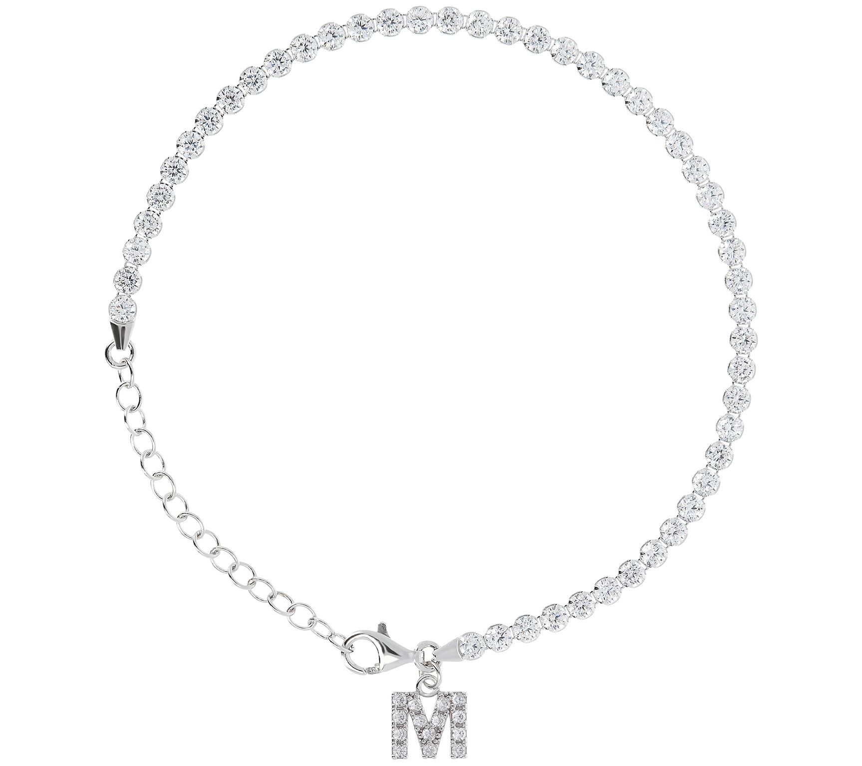 Diamonique Tennis Bracelet with Initial, Sterling Silver