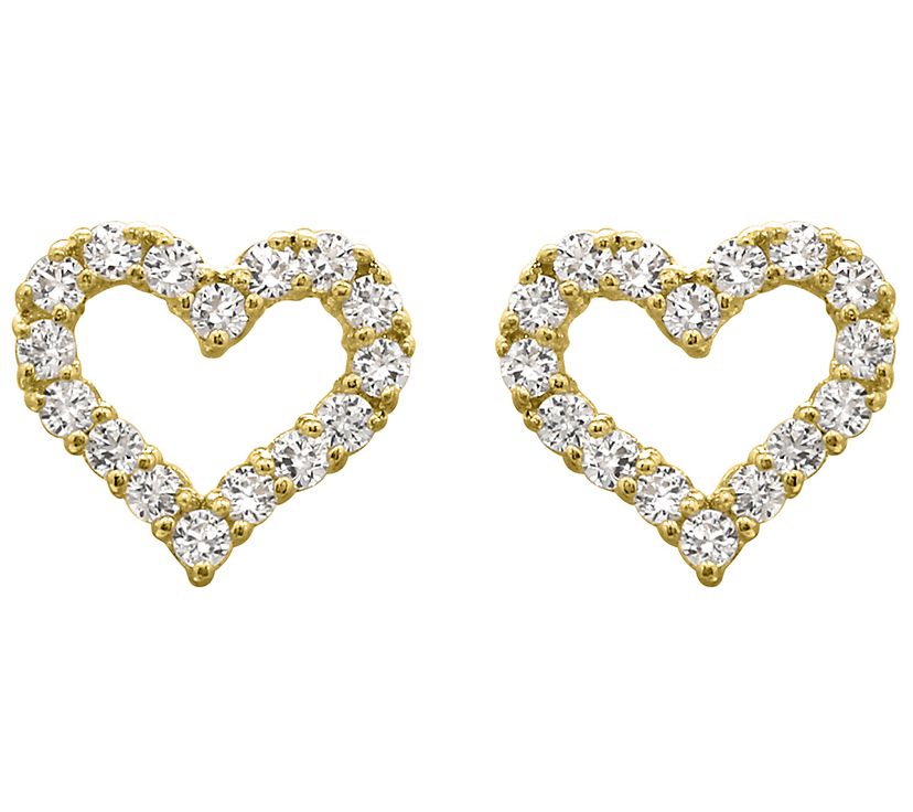 Diamonique 0.50 cttw Open Heart Stud Earrings,14K Gold - QVC.com