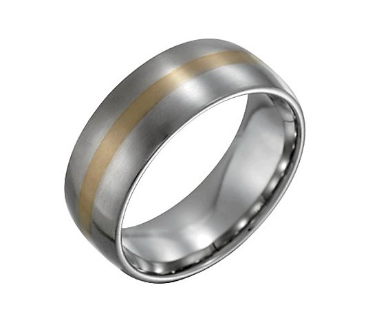 Mens Rings Fashion Rings Stainless Steel Satin and Polished with Silver Center Inlay Ring Size 8 