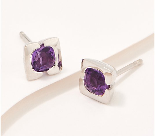 Affinity Gems Cushion Cut Gemstone Stud Earrings, Sterling Silver
