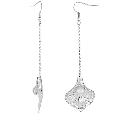 Steel by Design Flower Petal & Glass Pearl D rop Earrings