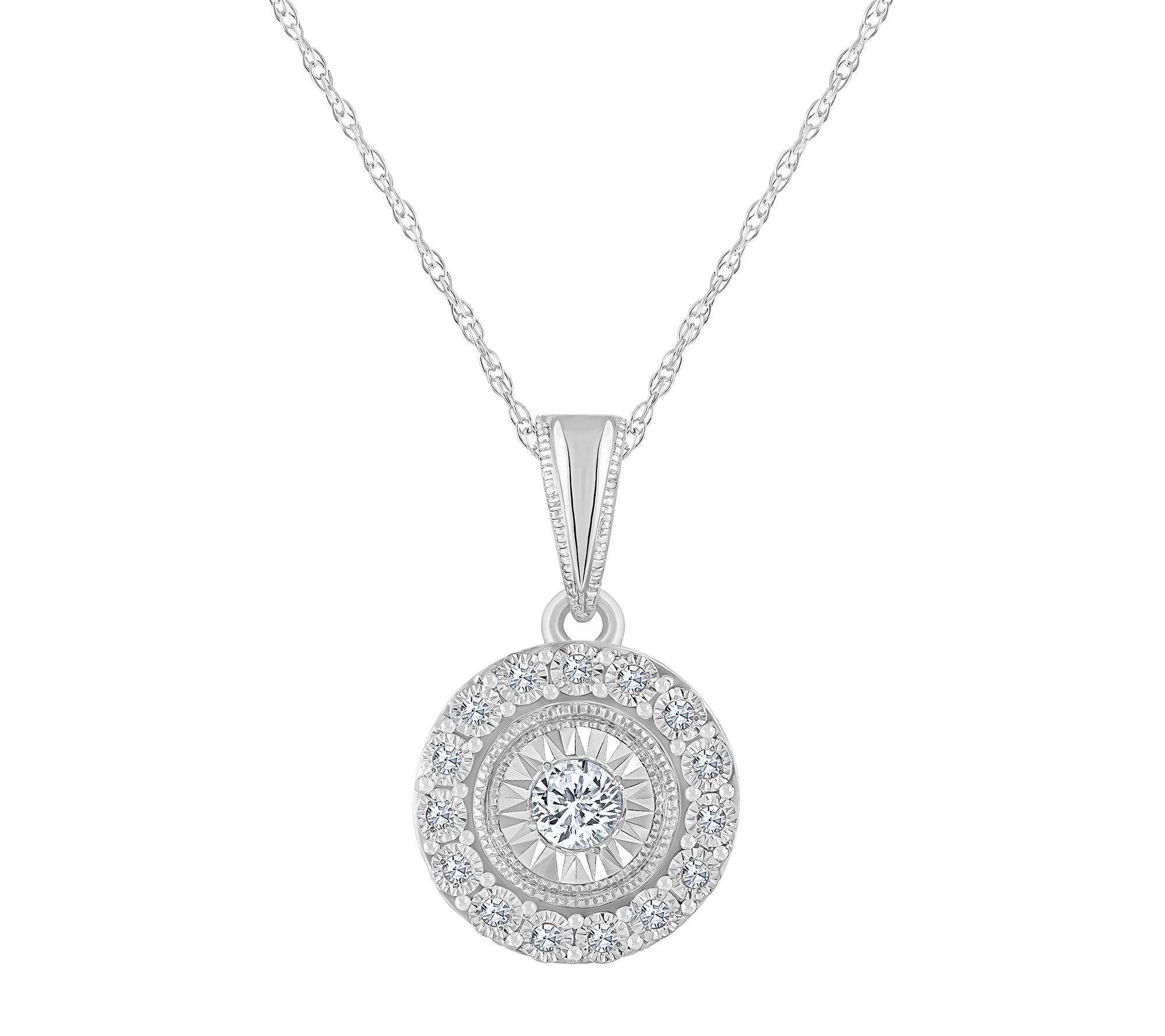 Affinity 0.10 cttw Diamond Halo Pendant w/ Chai n, 14K Gold