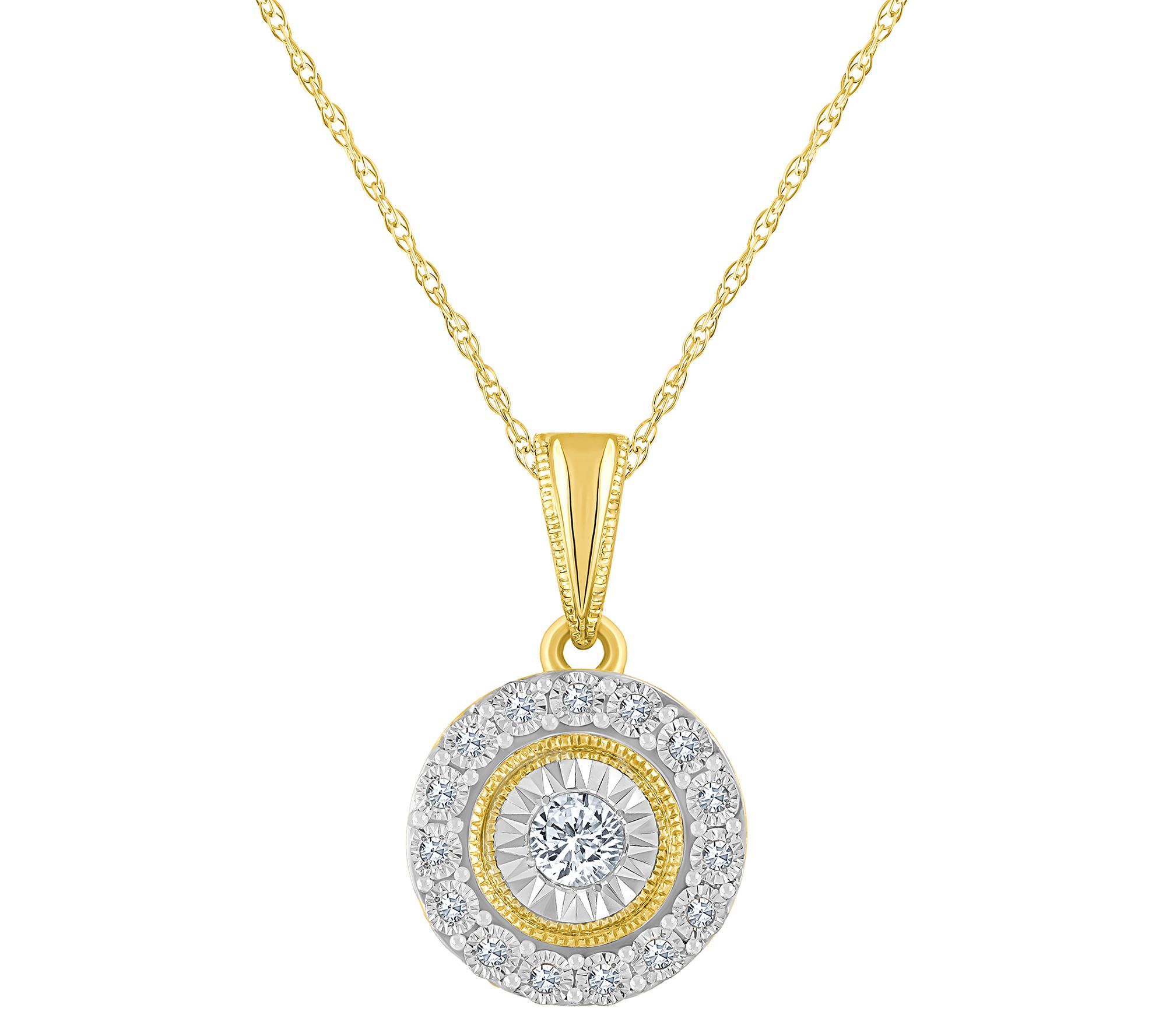 Affinity 0.10 cttw Diamond Halo Pendant w/ Chai n, 14K Gold
