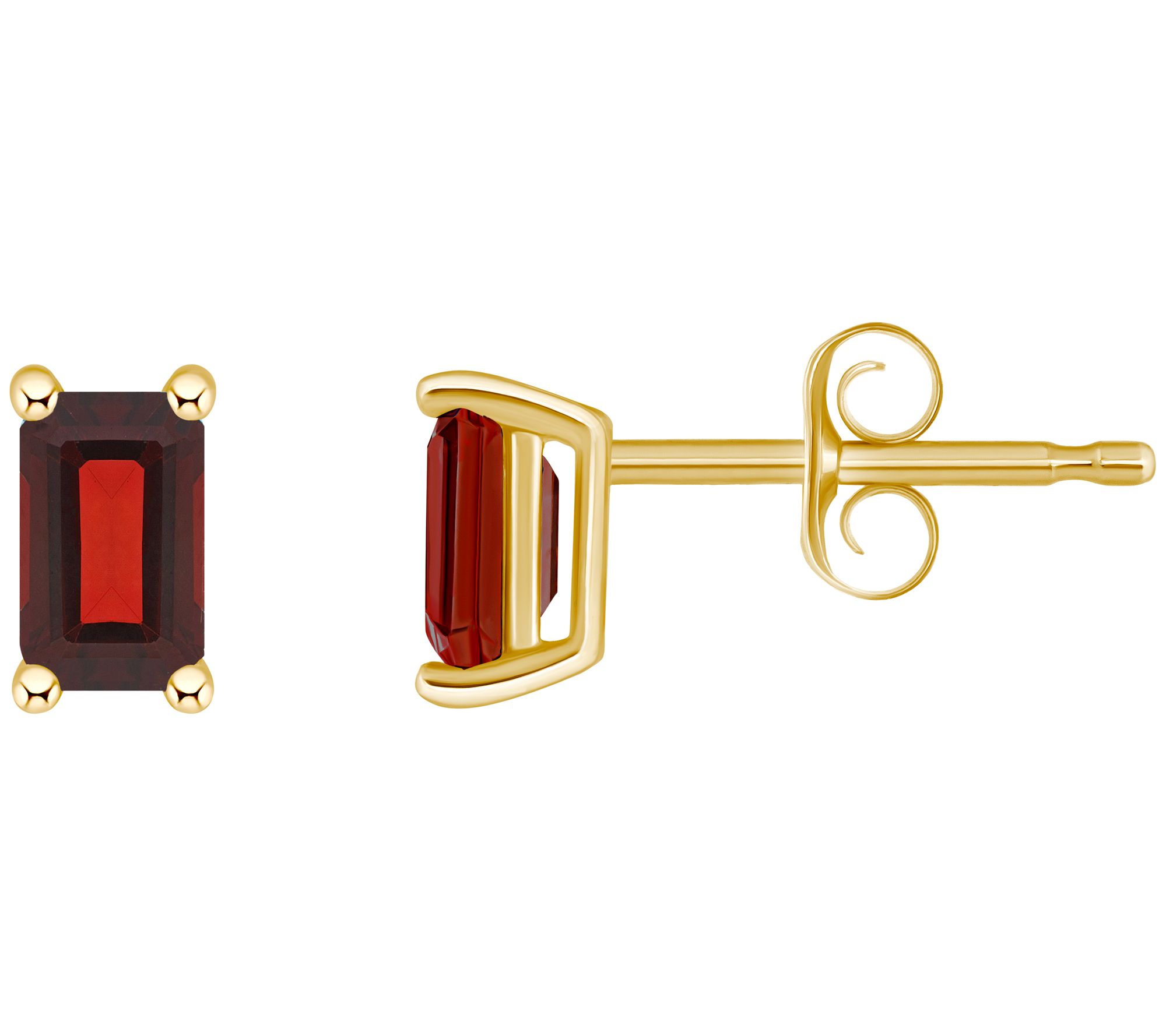14K Gold Emerald Cut 0.80 cttw Garnet Stud Earr ings