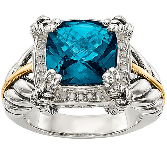 Sterling Silver & 14K Gold London Blue Topaz &Diamond Ring