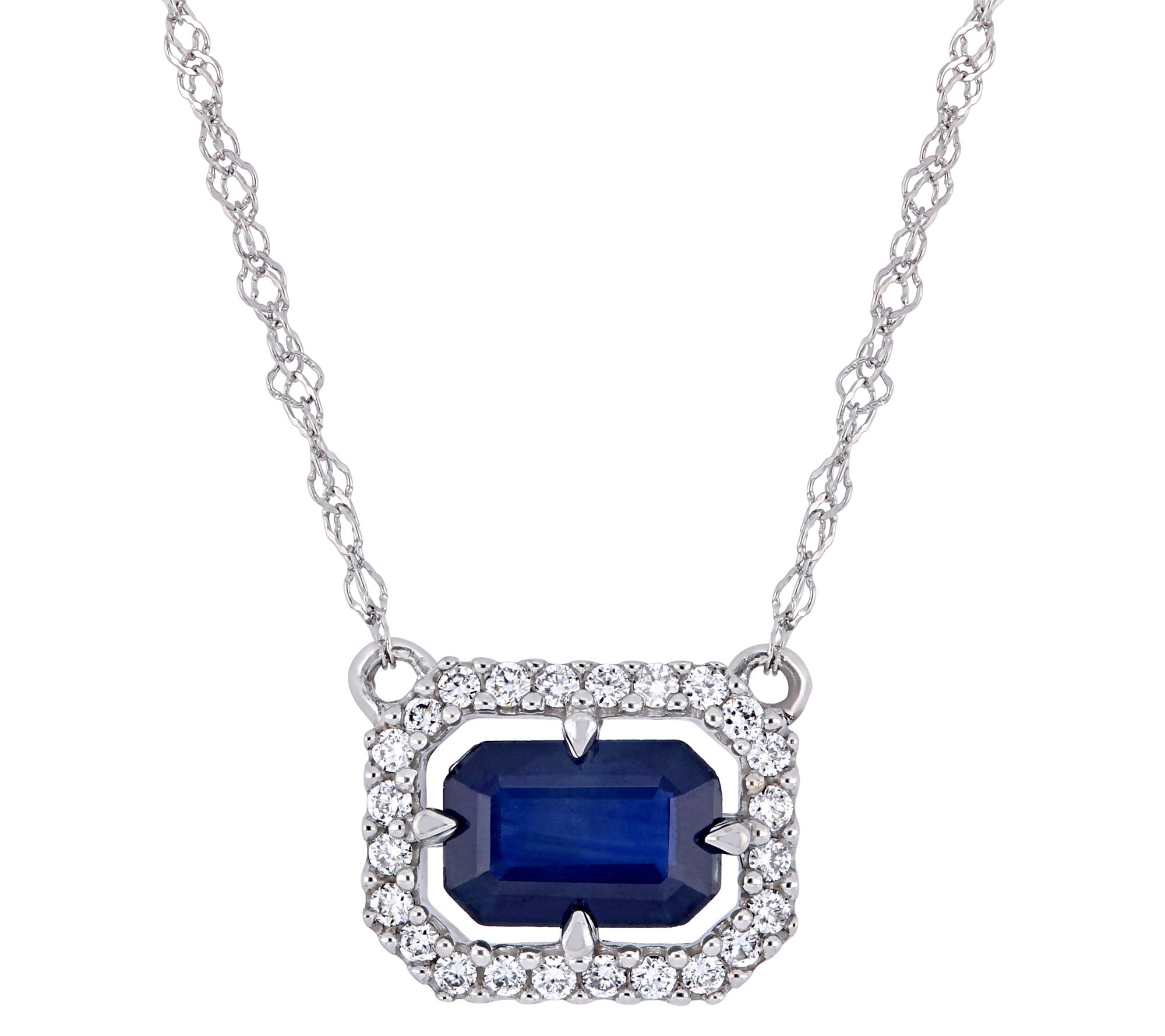 14K 0.70 cttw B lue Sapphire & Diamond Accent Halo Necklace - QVC.com
