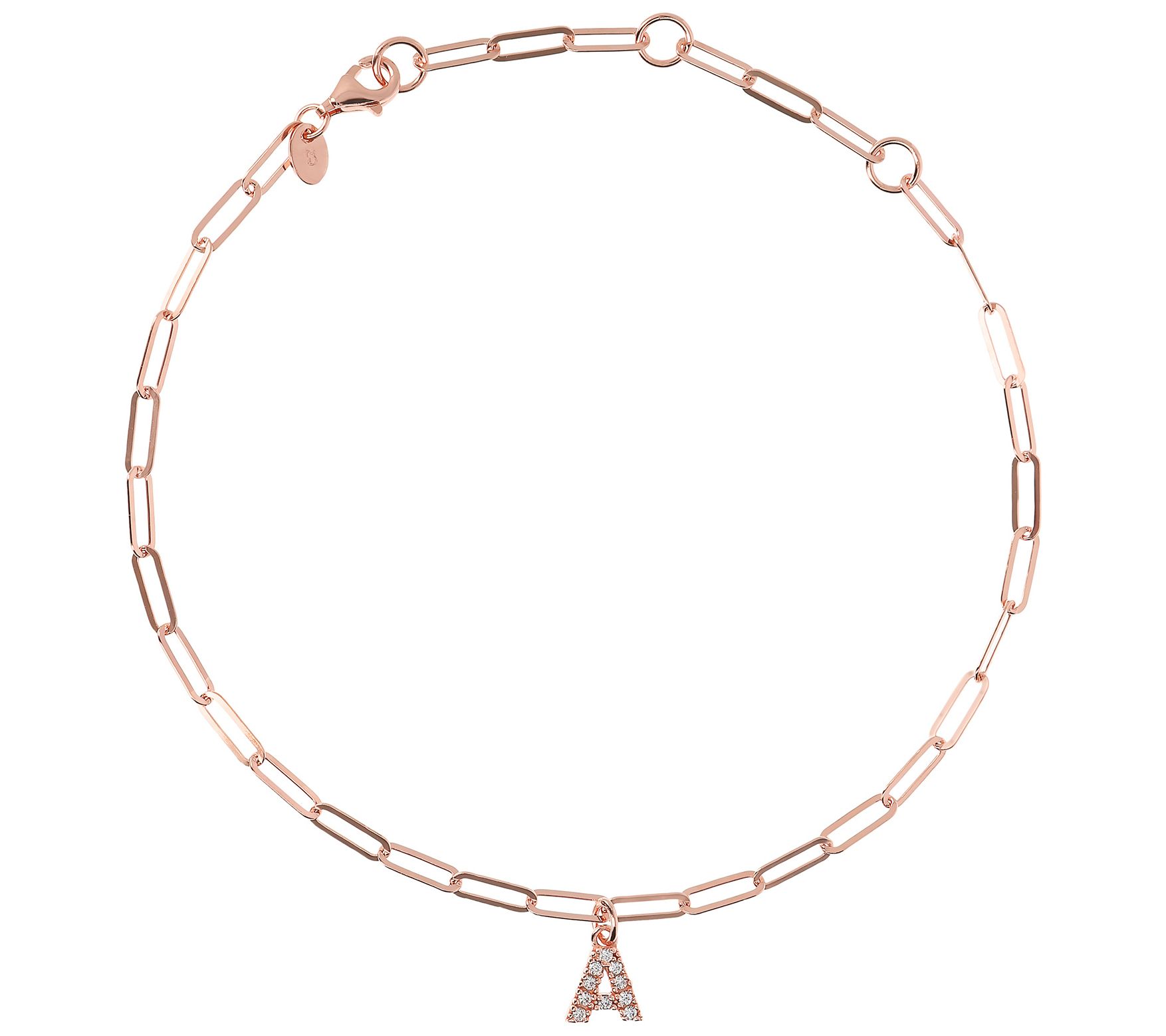 Diamonique Initial Paperclip Ankle Bracelet, 14 K Rose Clad