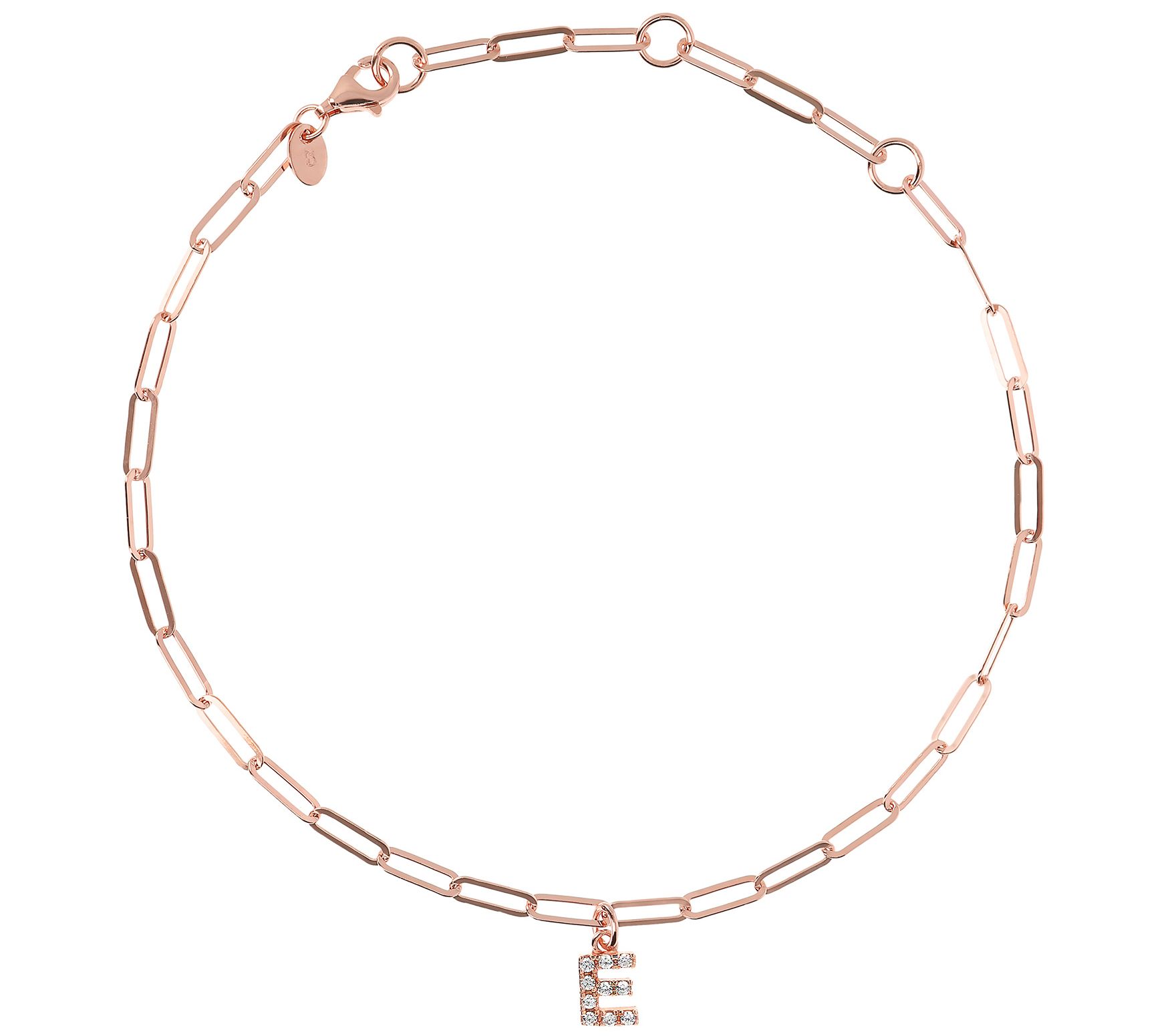 Diamonique Initial Paperclip Ankle Bracelet, 14 K Rose Clad