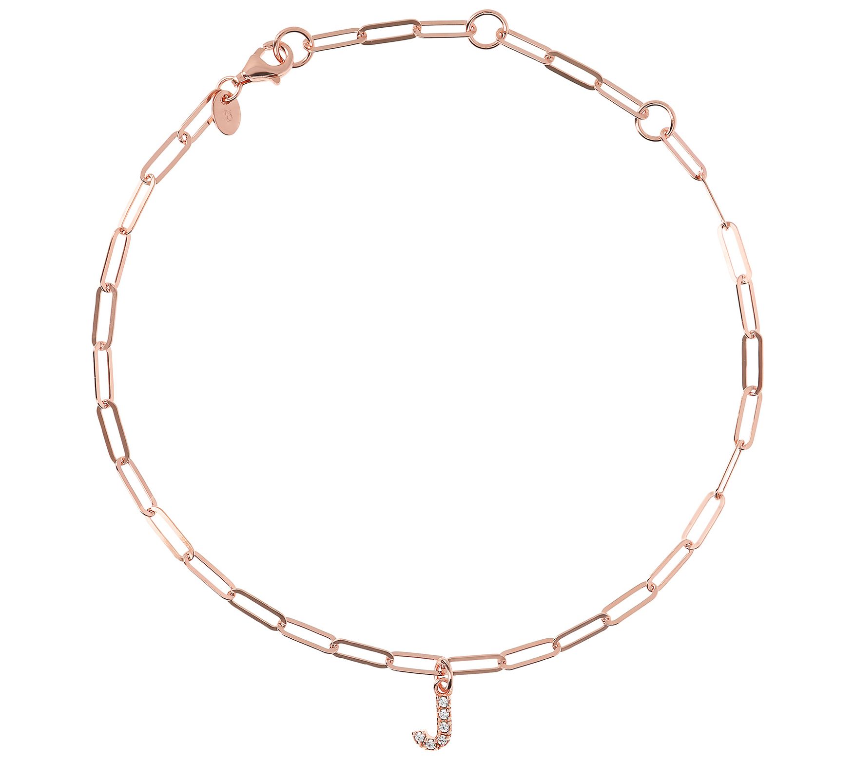 Diamonique Initial Paperclip Ankle Bracelet, 14 K Rose Clad