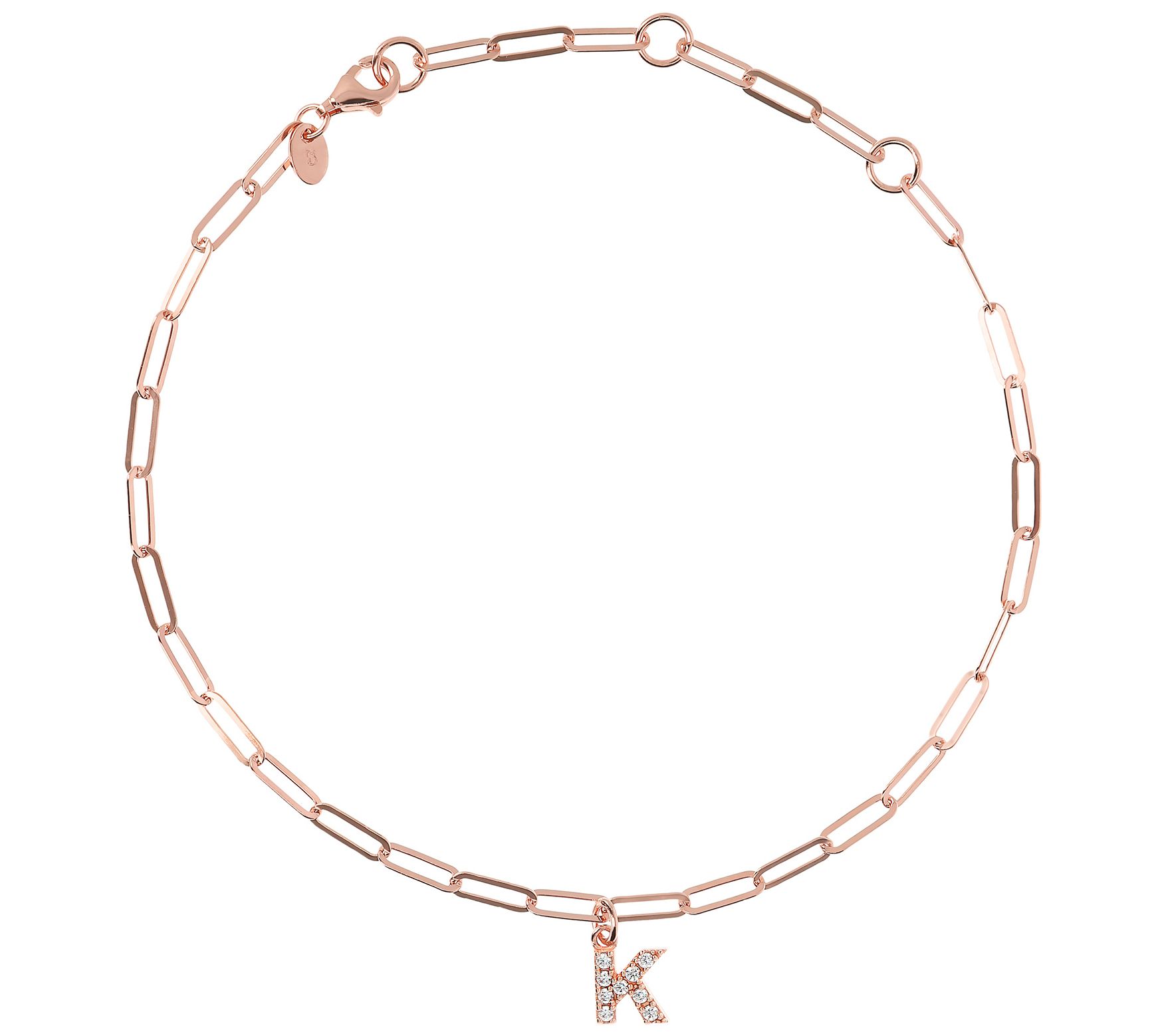 Diamonique Initial Paperclip Ankle Bracelet, 14 K Rose Clad