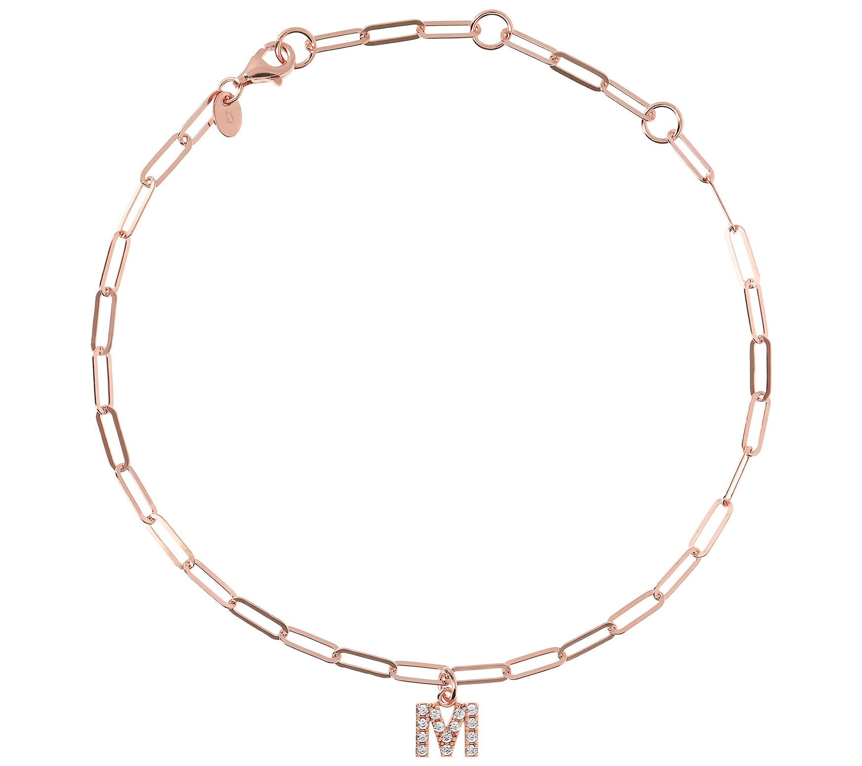 Diamonique Initial Paperclip Ankle Bracelet, 14 K Rose Clad