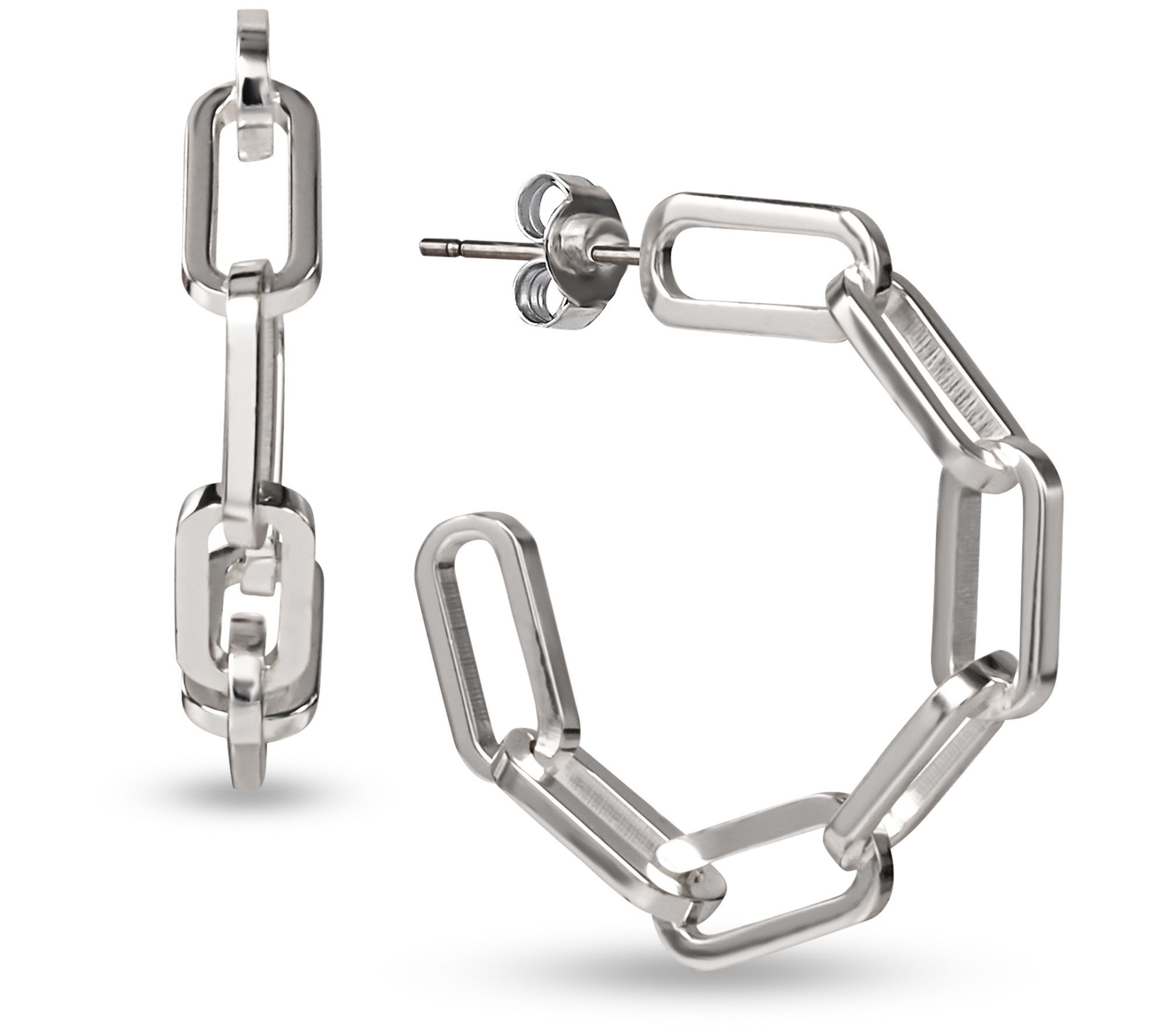 Sterling Silver 11/2" Paper Clip Link Hoop Earrings