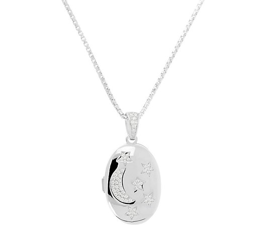 Louis Dell'Olio Pave Moon & Stars Locket w/ Cha in, Sterling