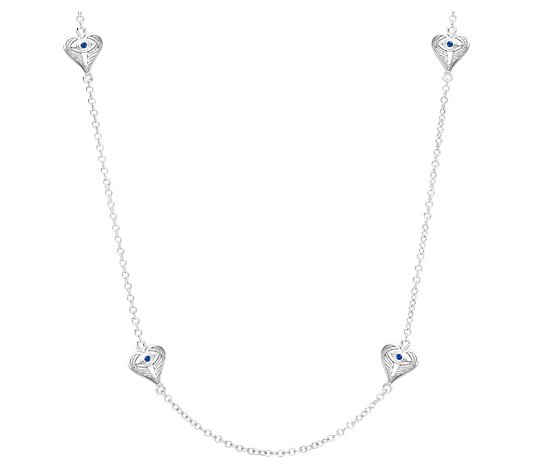 Goddaughters Sterling and Blue Sapphire Heart Station Necklace