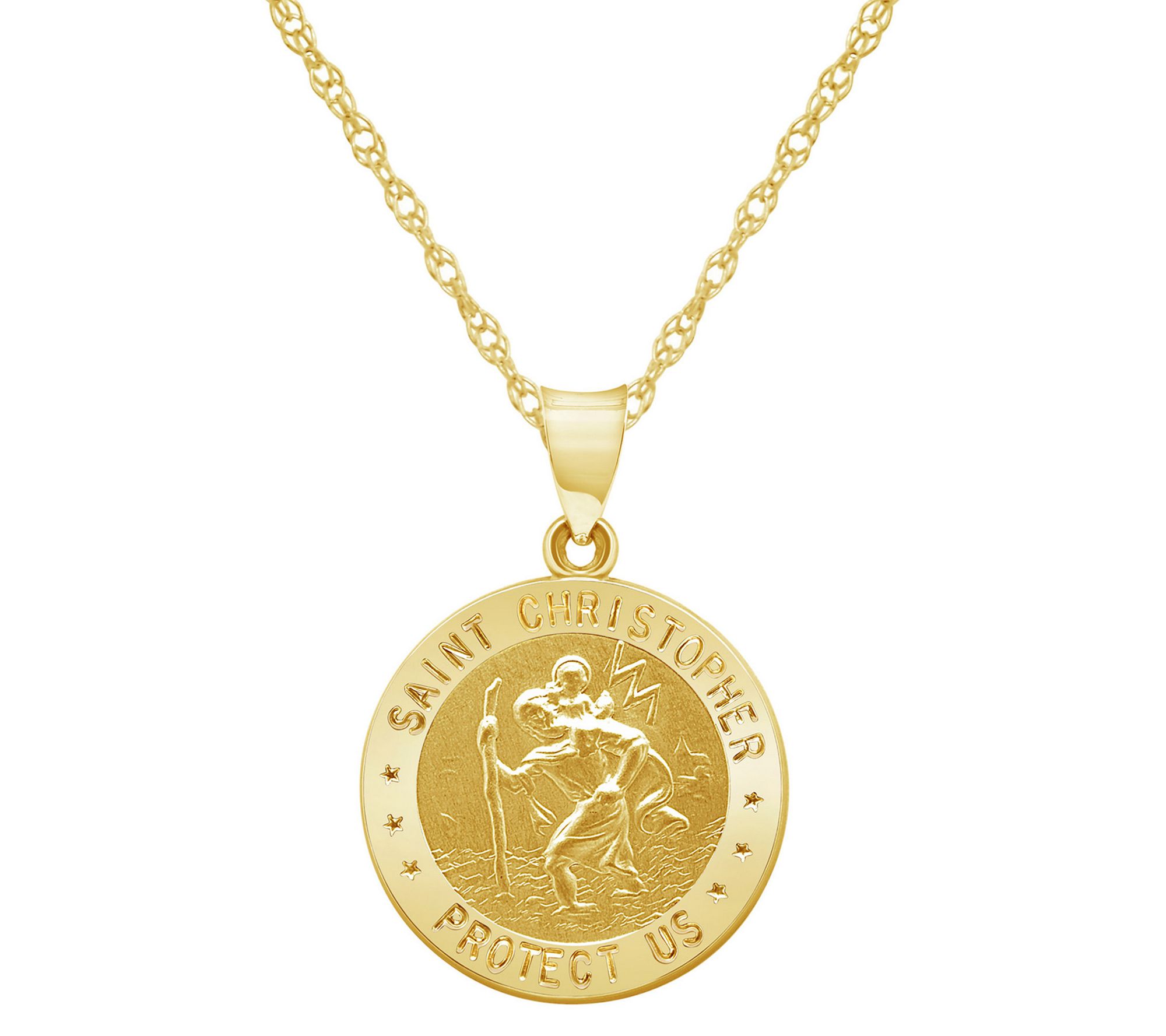 St. Christopher Medallion Pendant w/ Chain, 14K Gold - QVC.com