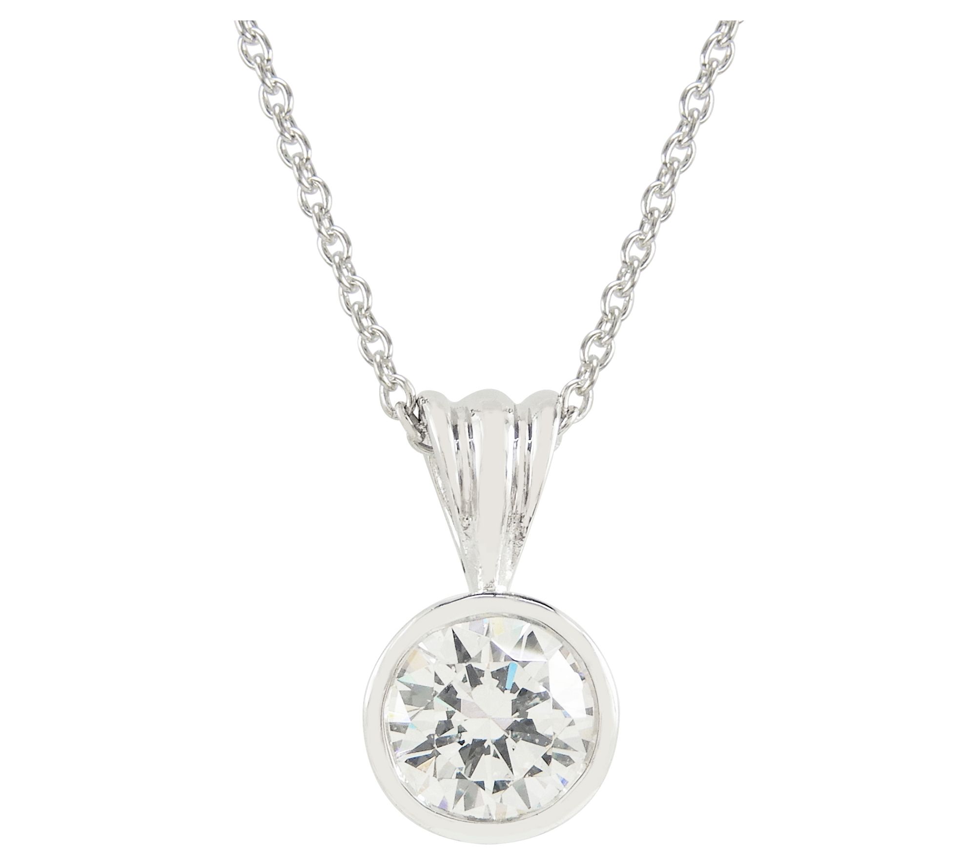 Diamonique 1.20 cttw Round Pendant w/ Chain, Sterling Silver