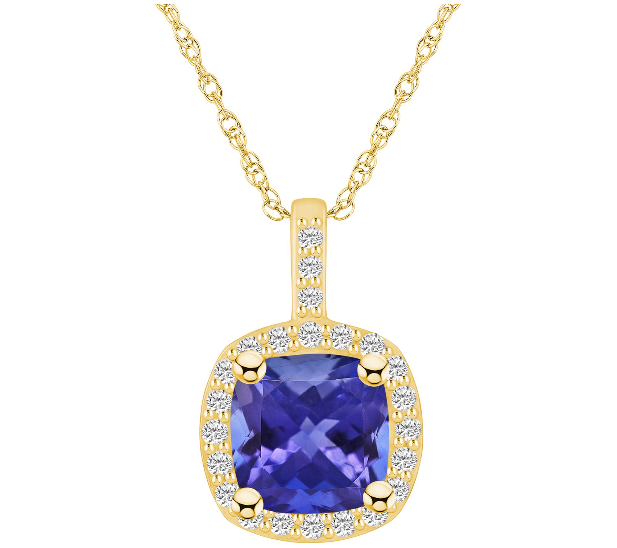 Affinity Gems Tanzanite & Diamond Halo Pendant w/ Chain, 14K