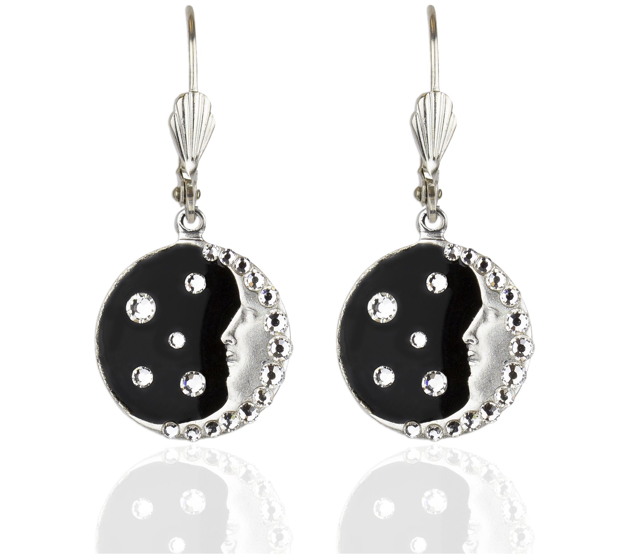 Anne Koplik Crystal Midnight Sky Man in the Moon Earrings