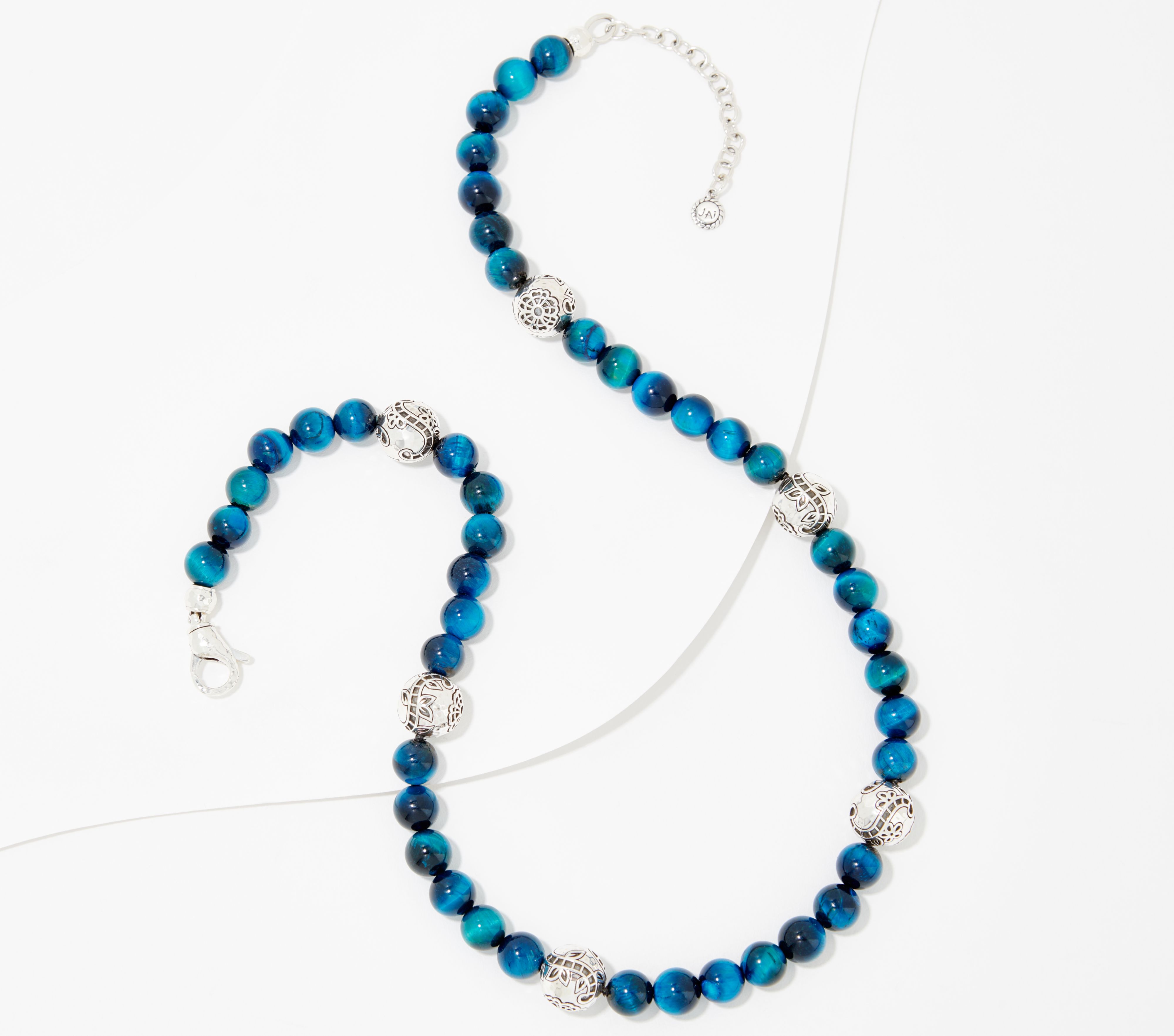 JAI Sterling Silver Lace & Tiger's Eye Gemstone Bead Necklace - QVC.com