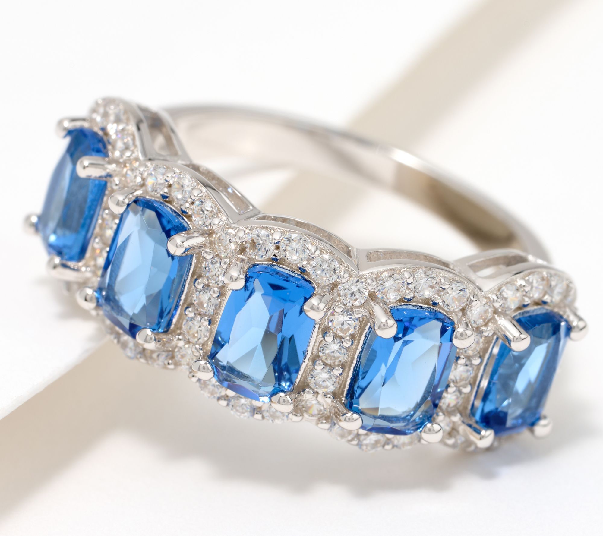 Diamonique Cushion Cut 5-Stone Band Ring, Sterling Silver - QVC.com