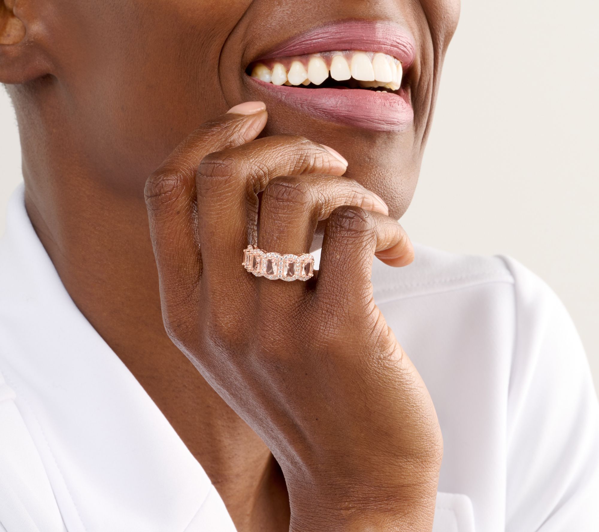 Diamonique Cushion Cut 5-Stone Band Ring, Sterling Silver - QVC.com
