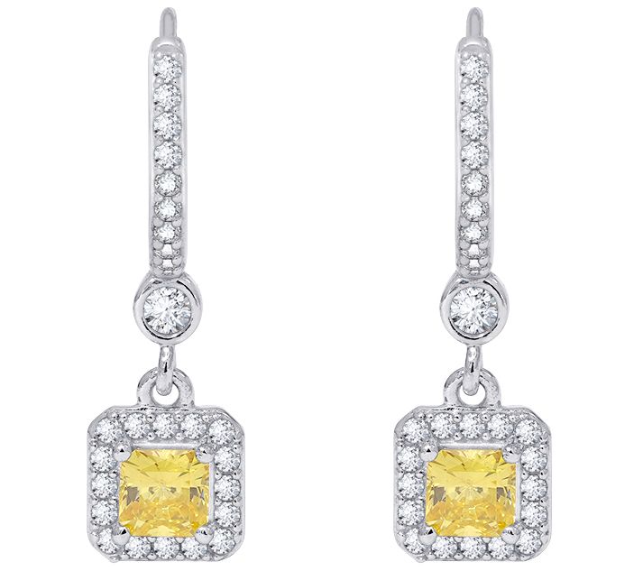 Diamonique 0.95 cttw Canary Da ngle Earrings, Sterling Silver