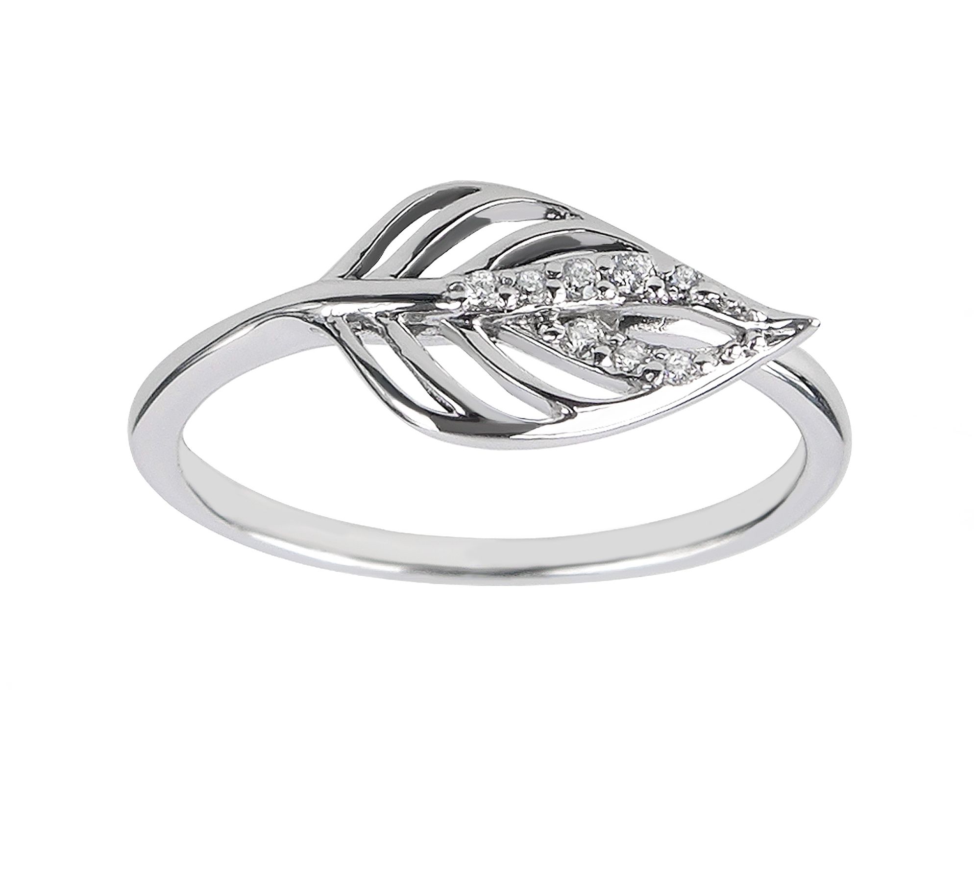Diamonique Pave Leaf Ring, Sterling Silver
