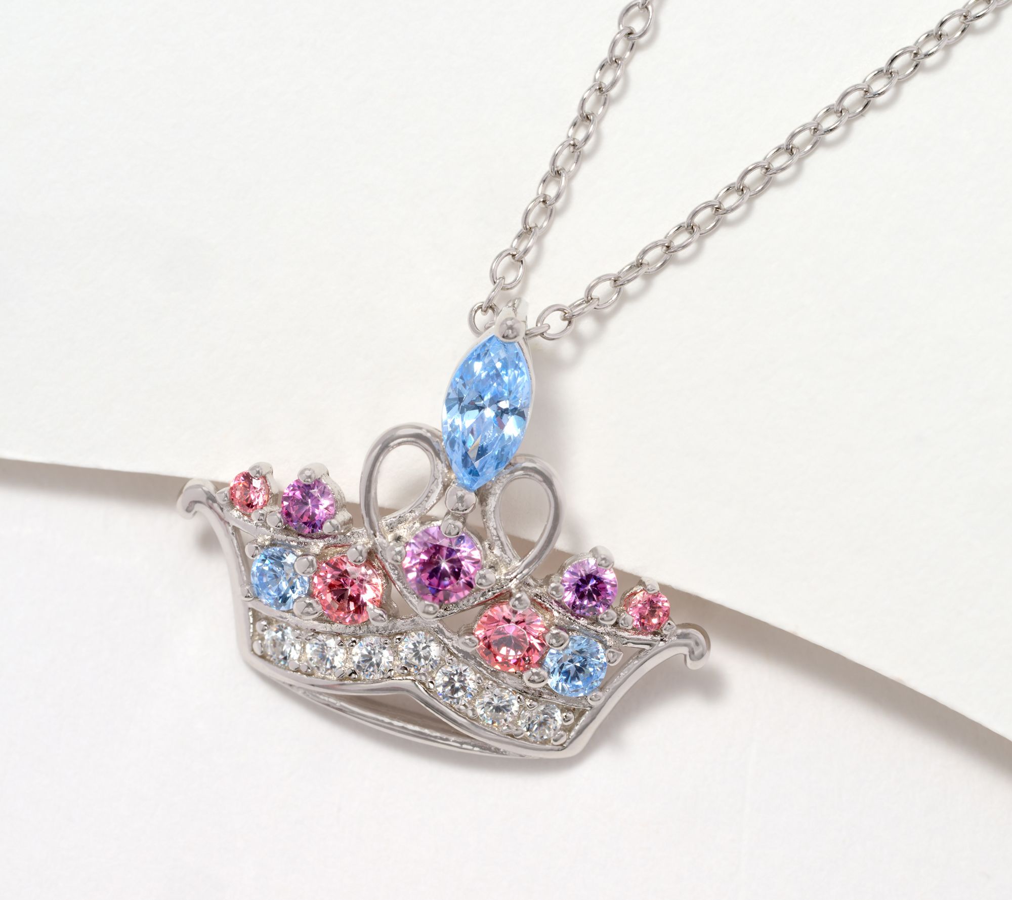 Kids Sterling Silver Princess Tiara Bar Necklace with Crown for