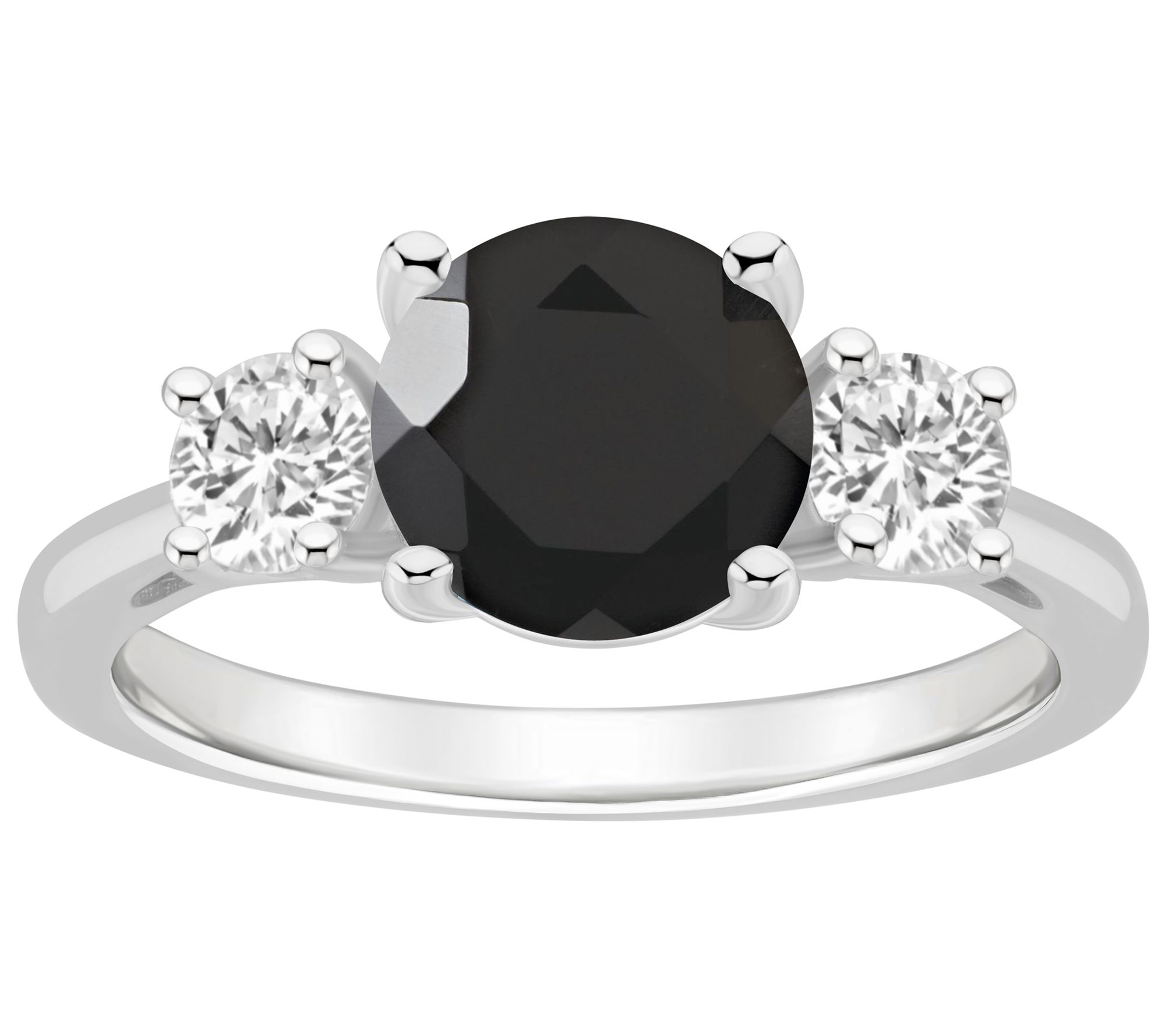 Affinity Gems Round Onyx & White Topaz Ring, Sterling Silver