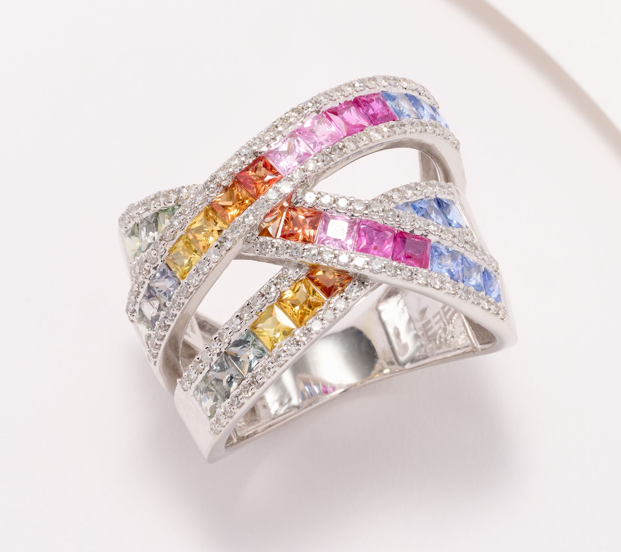 "As Is" Effy Watercolors 14K Multi-Sapphire Gem & Diamond Highway Ring