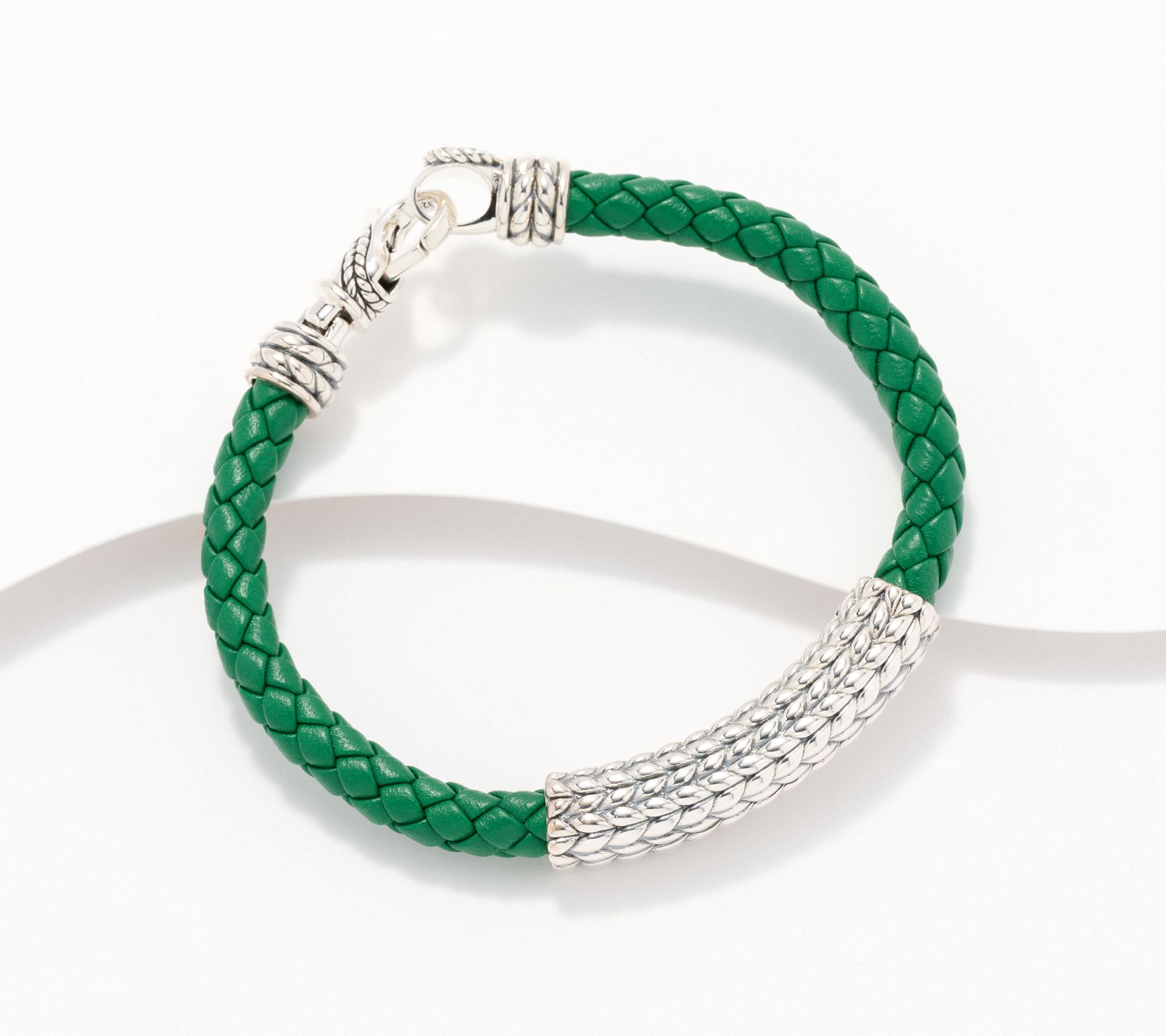 JAI Sterling Silver Woven Leather Textured Bracelet