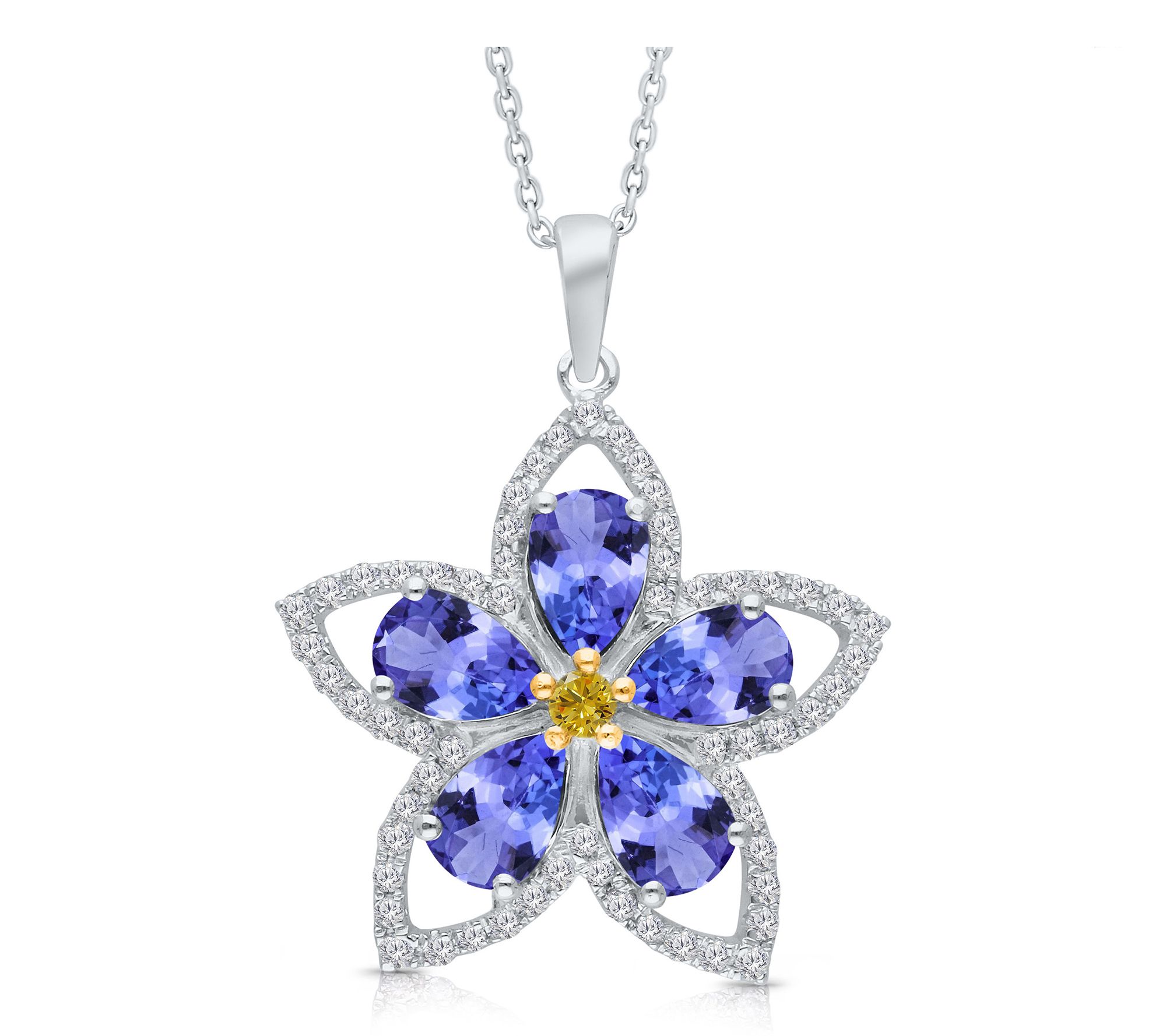 KALLATI Tanzanite & Diamond Floral Pendant w/ Chain, 14K Gold