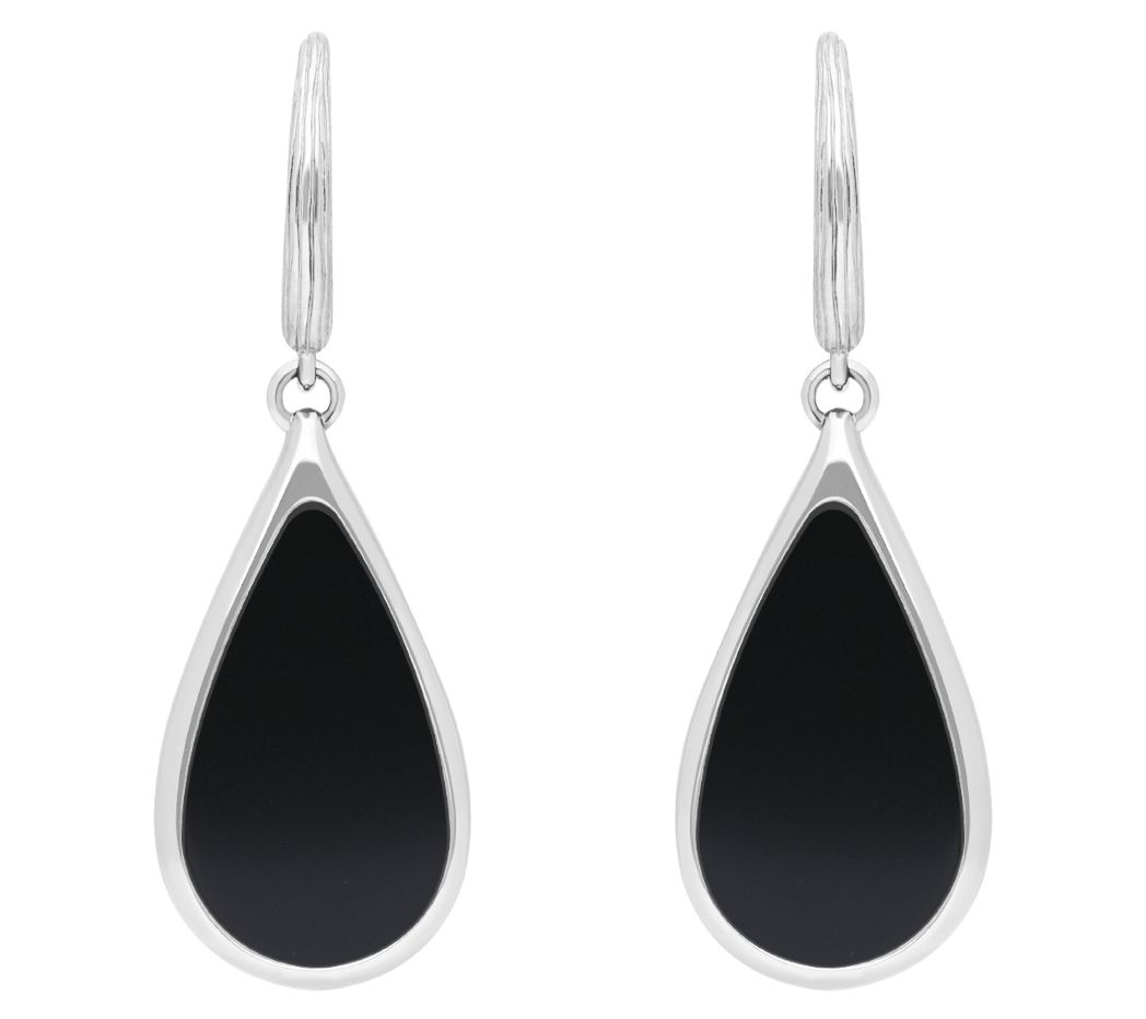 Ariva Silver 18K Clad Onyx Teardrop Earrings