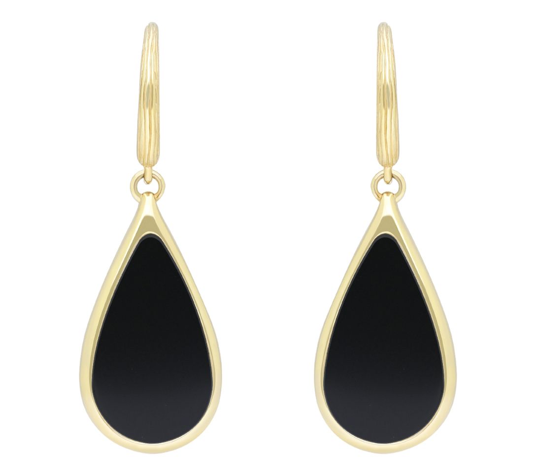 Ariva Silver 18K Clad Onyx Teardrop Earrings