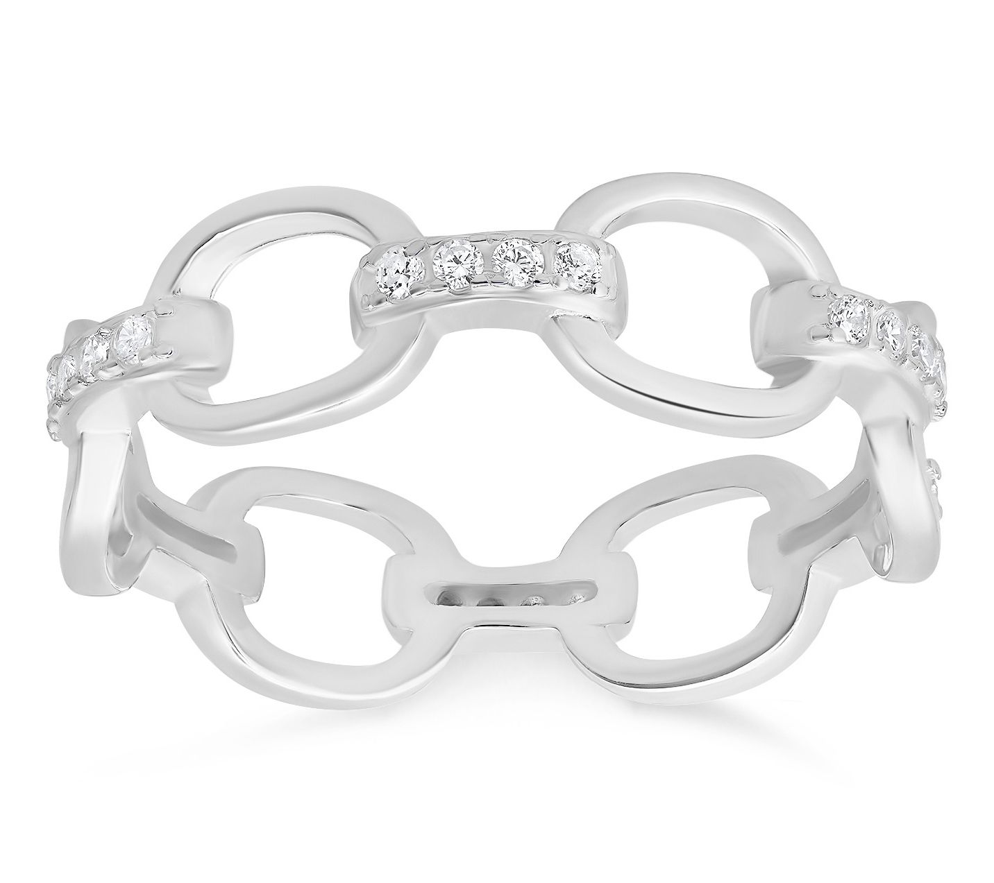 Sterling Silver Pave Cubic Zirconia Paperclip Band Ring