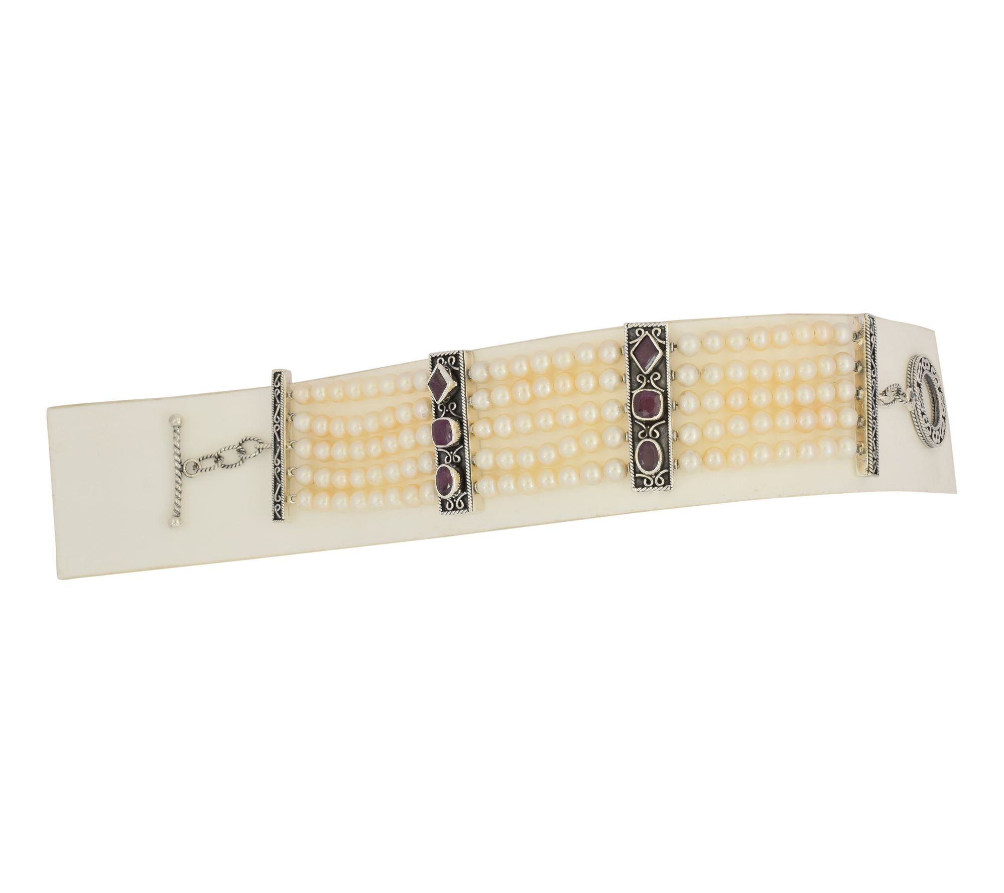 Sterling Silver Cultured Pearl & Indian Ruby Bracelet