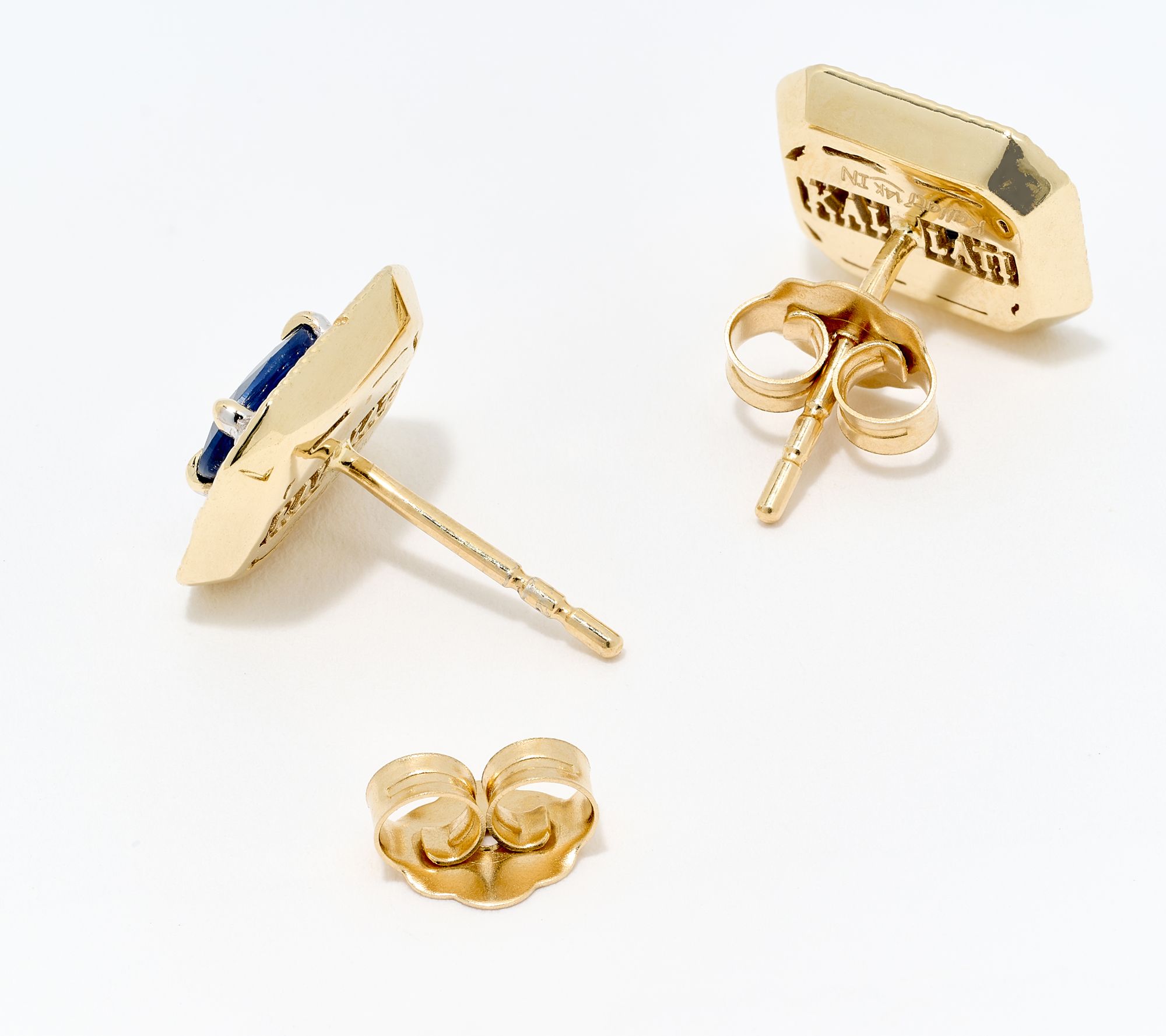 KALLATI Precious Gem & Diamond Stud Earrings, 14K Yellow Gold